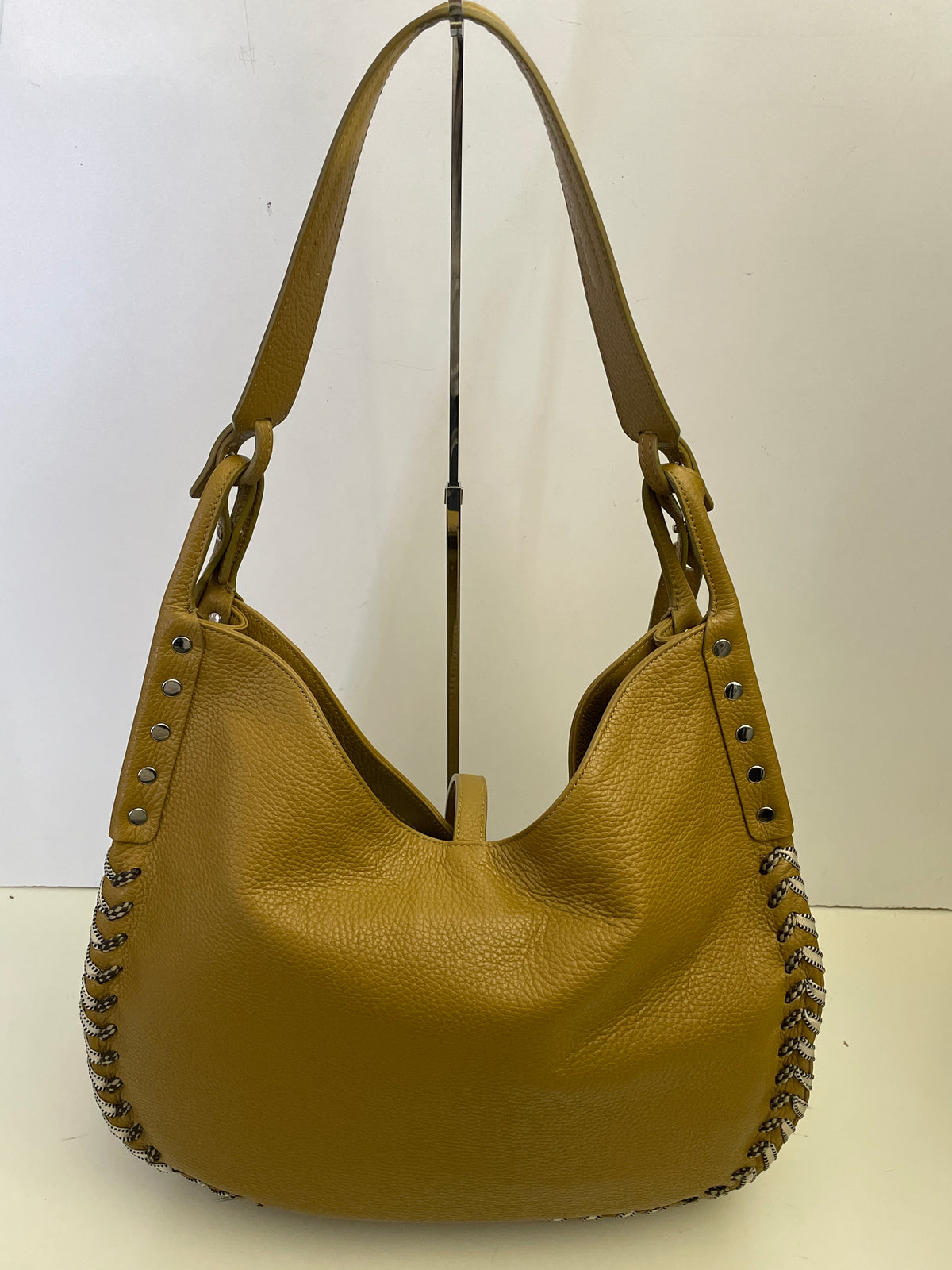 Zanellato - Hobo "Ima" In Pelle Martellata Coloniale Con Intrecci In Stoffa Beige Bordi