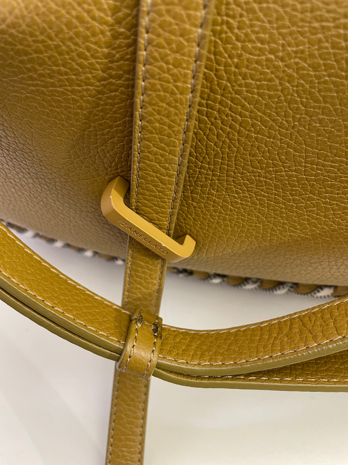 Zanellato - Hobo "Ima" In Pelle Martellata Coloniale Con Intrecci In Stoffa Beige Bordi
