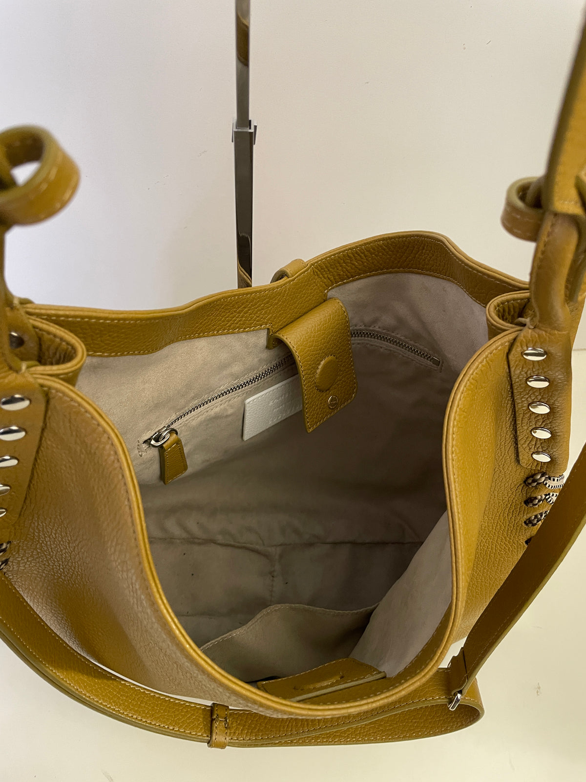 Zanellato - Hobo "Ima" In Pelle Martellata Coloniale Con Intrecci In Stoffa Beige Bordi