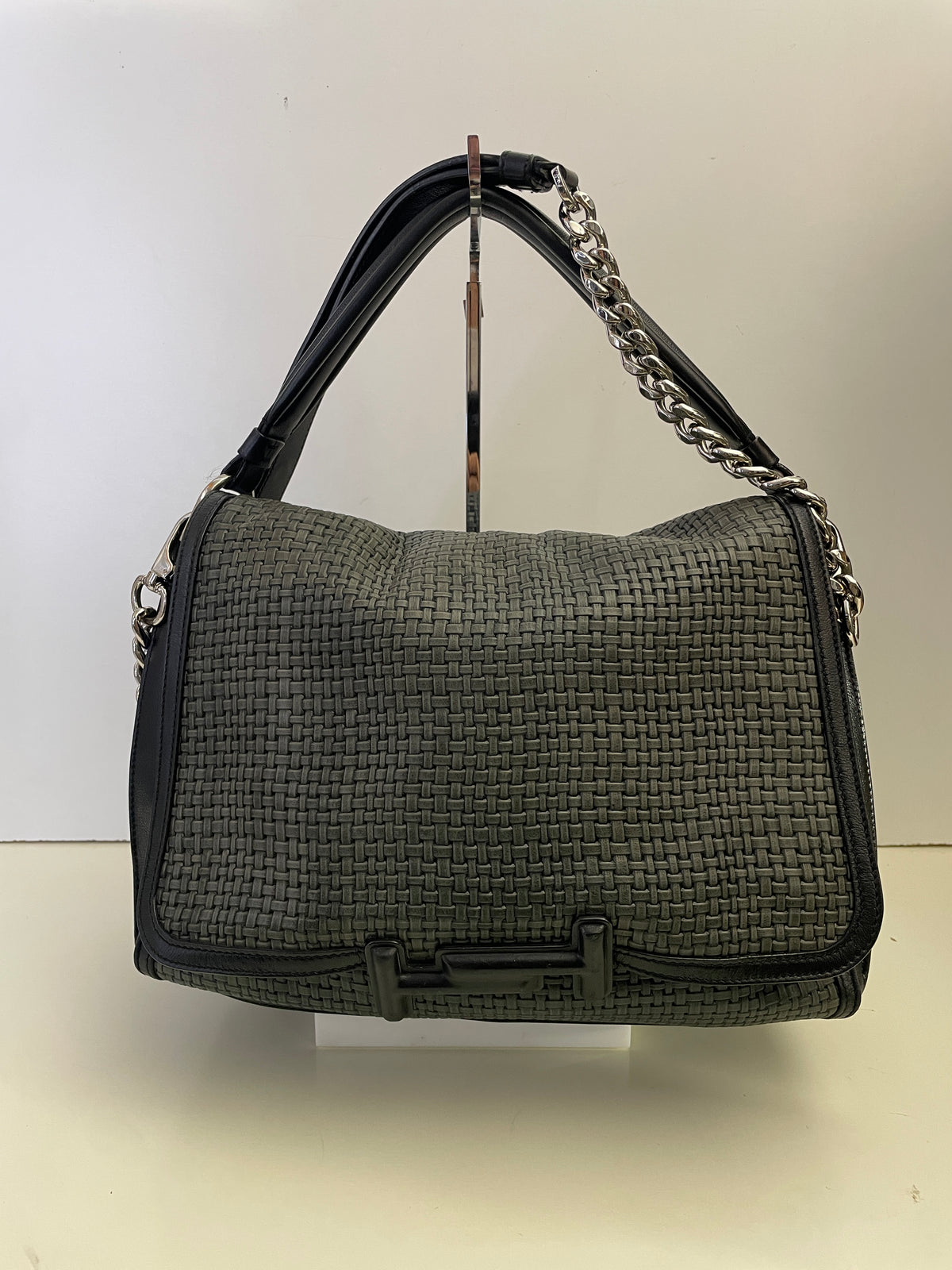 Tod's - Double T Pelle Nera E Intreccio Grigio Scuro