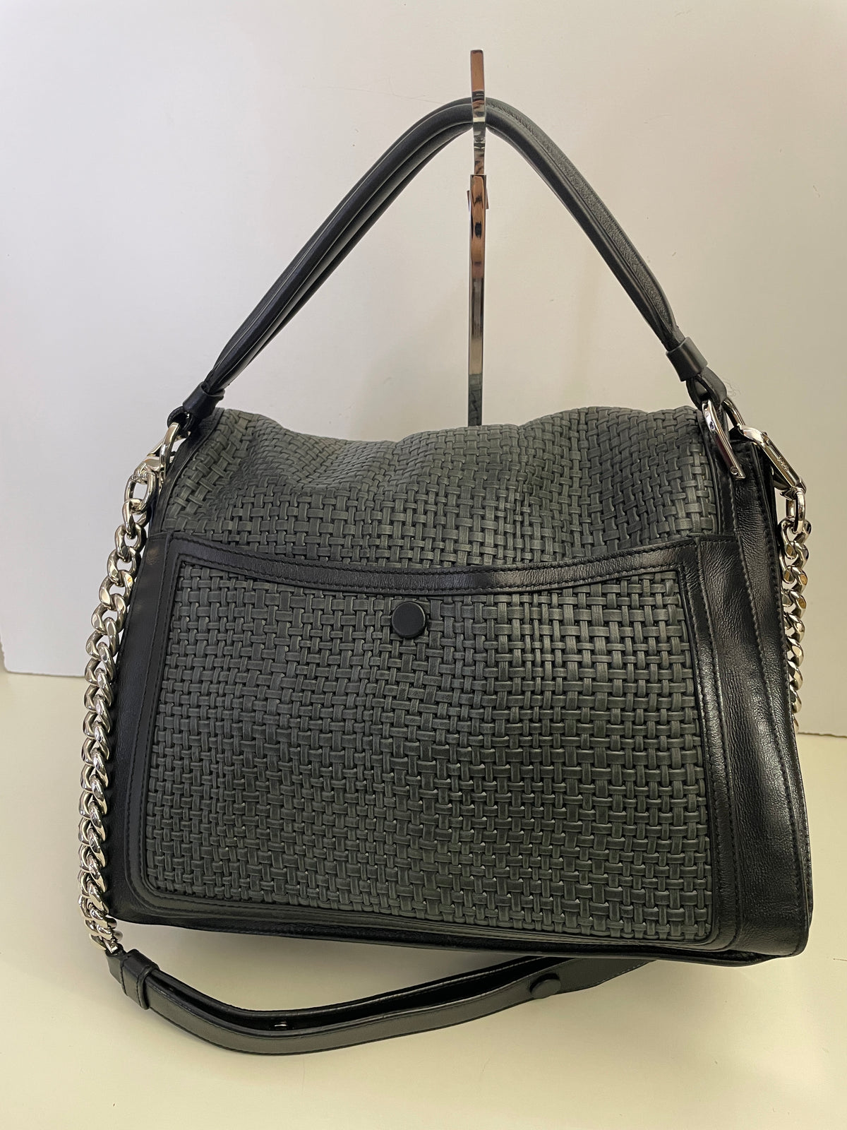 Tod's - Double T Pelle Nera E Intreccio Grigio Scuro