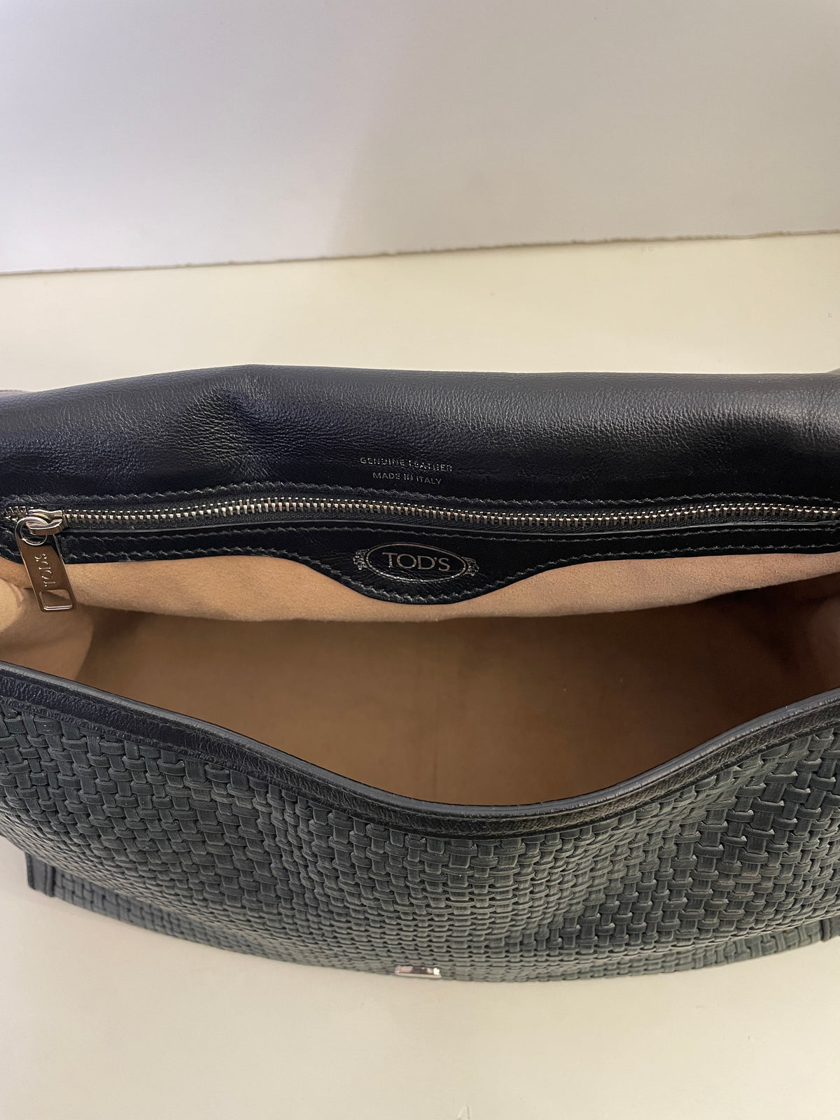 Tod's - Double T Pelle Nera E Intreccio Grigio Scuro
