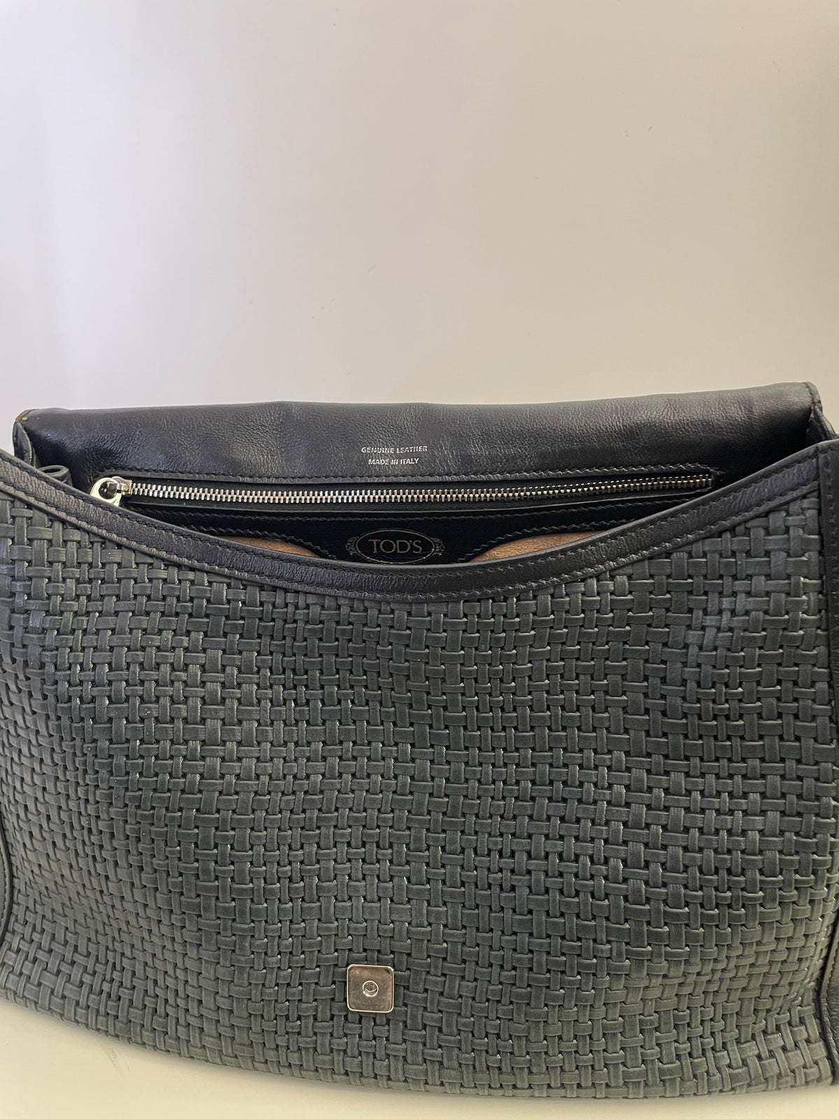 Tod's - Double T Pelle Nera E Intreccio Grigio Scuro