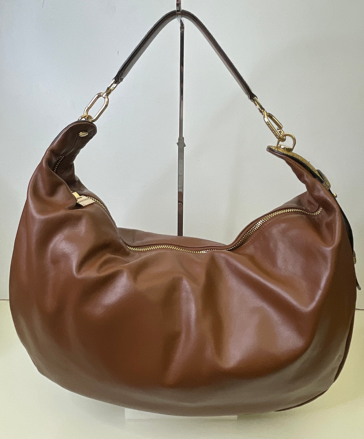 Borbonese - Hobo "Oyster" Pelle Cognac Con Bordi Tapiro