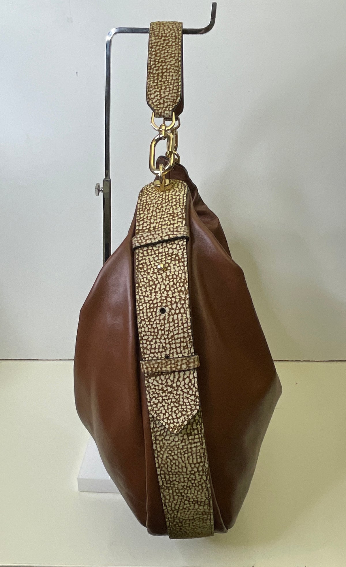 Borbonese - Hobo "Oyster" Pelle Cognac Con Bordi Tapiro