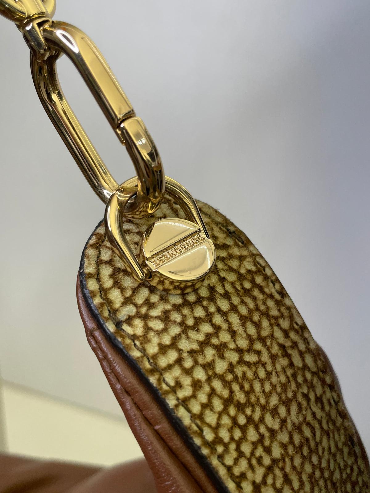 Borbonese - Hobo "Oyster" Pelle Cognac Con Bordi Tapiro