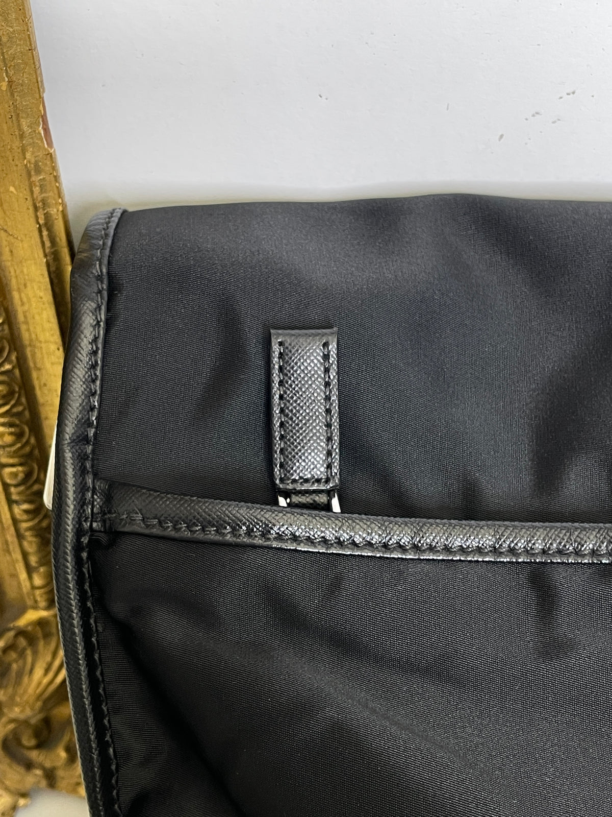 Prada Cartella Doppie Tasche Nylon Nera Scritta Fronte