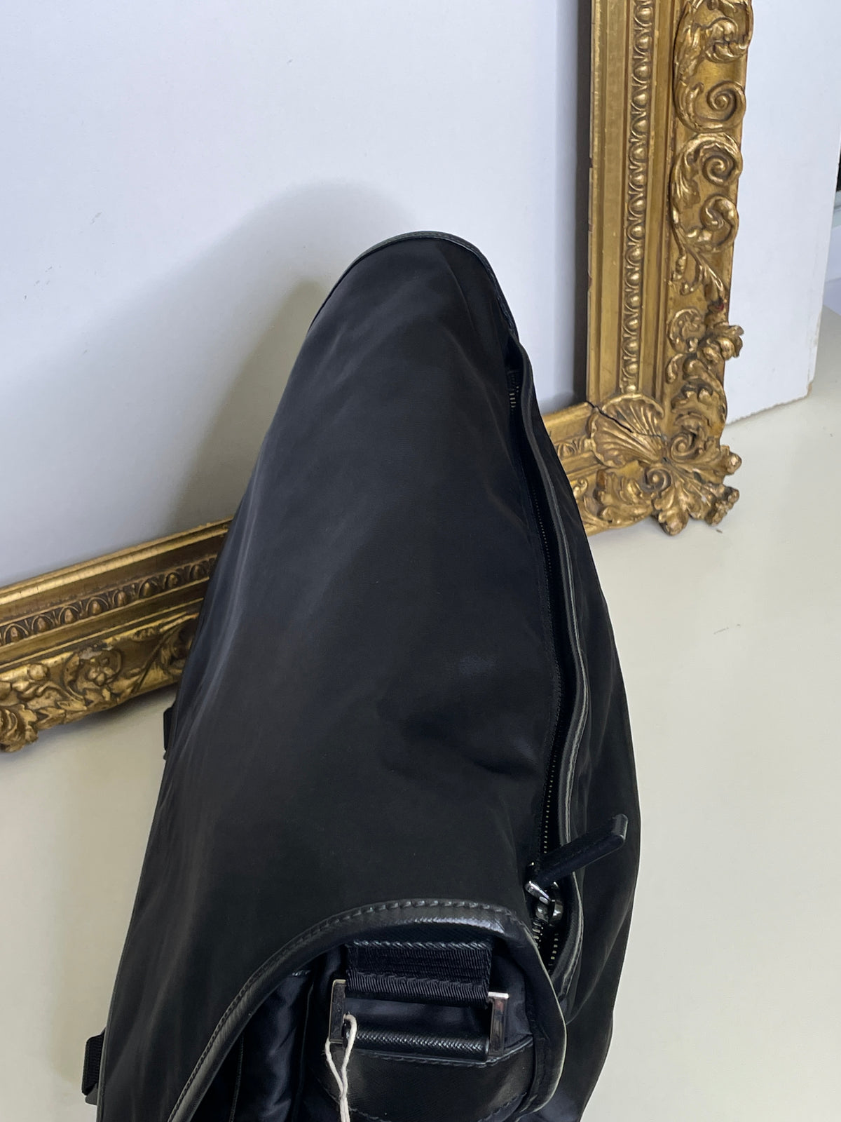 Prada Cartella Doppie Tasche Nylon Nera Scritta Fronte