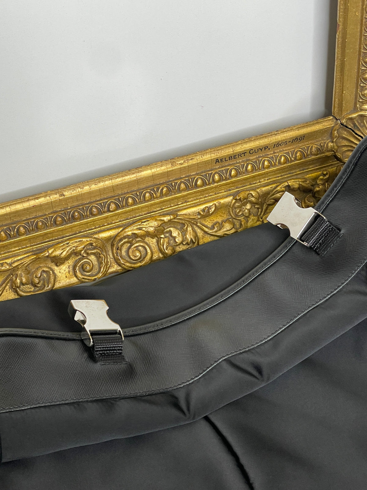 Prada Cartella Doppie Tasche Nylon Nera Scritta Fronte