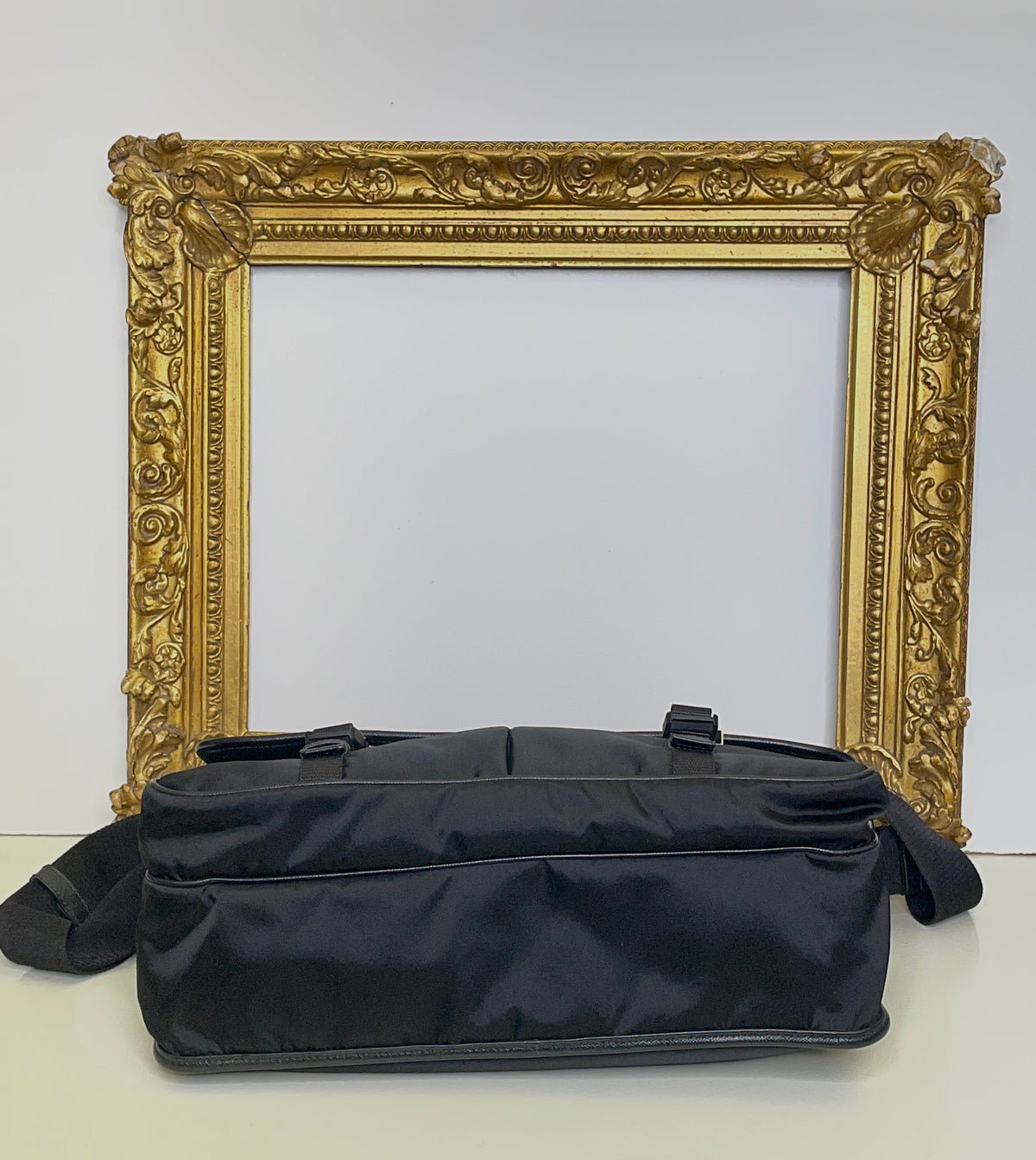 Prada Cartella Doppie Tasche Nylon Nera Scritta Fronte