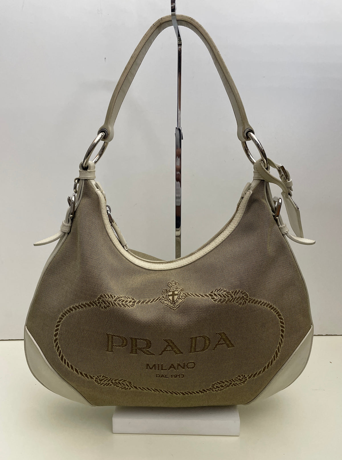 Prada - Hobo Logo Jacquard Beige e Avorio