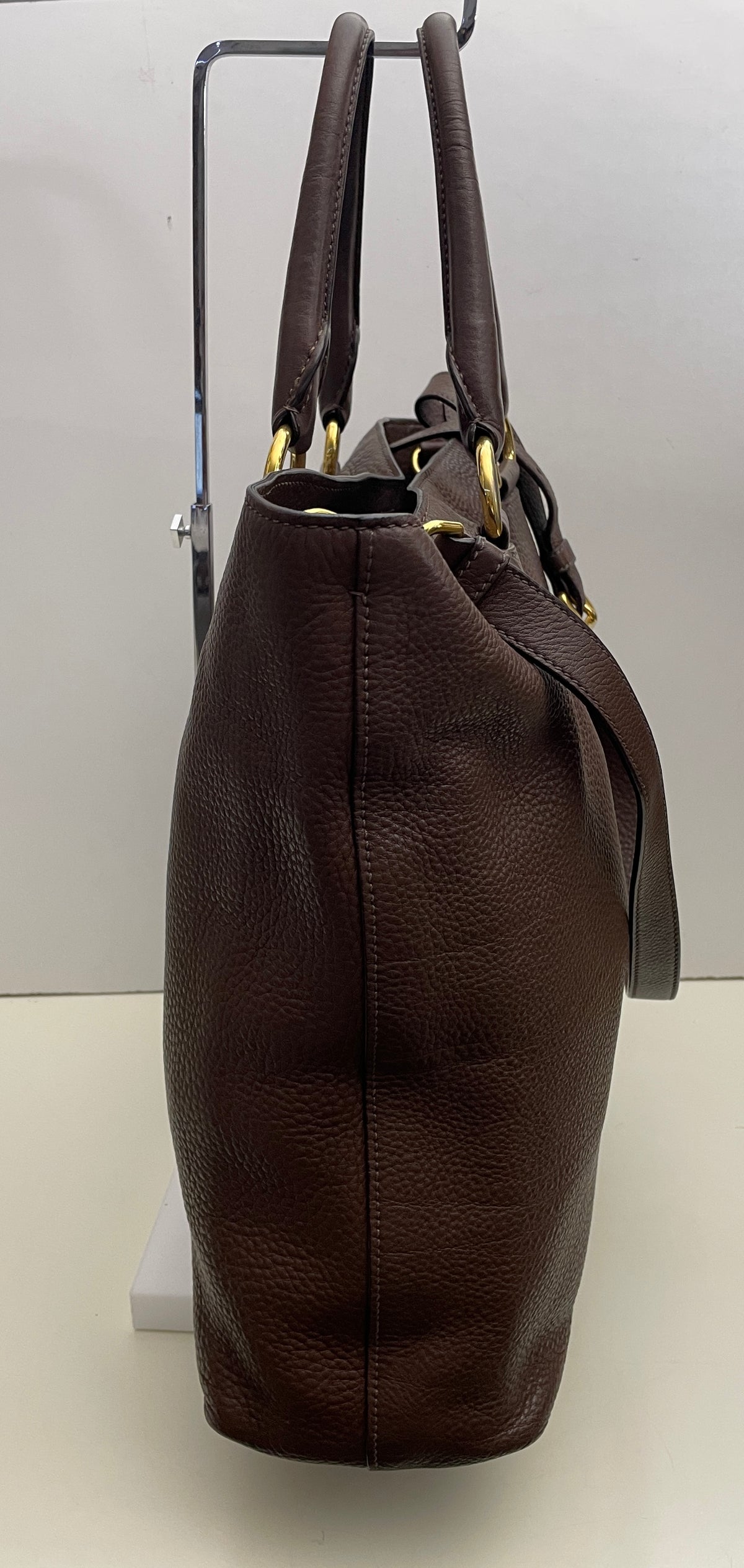Prada - Shopper in Pelle Martellata Marrone Abbronzato