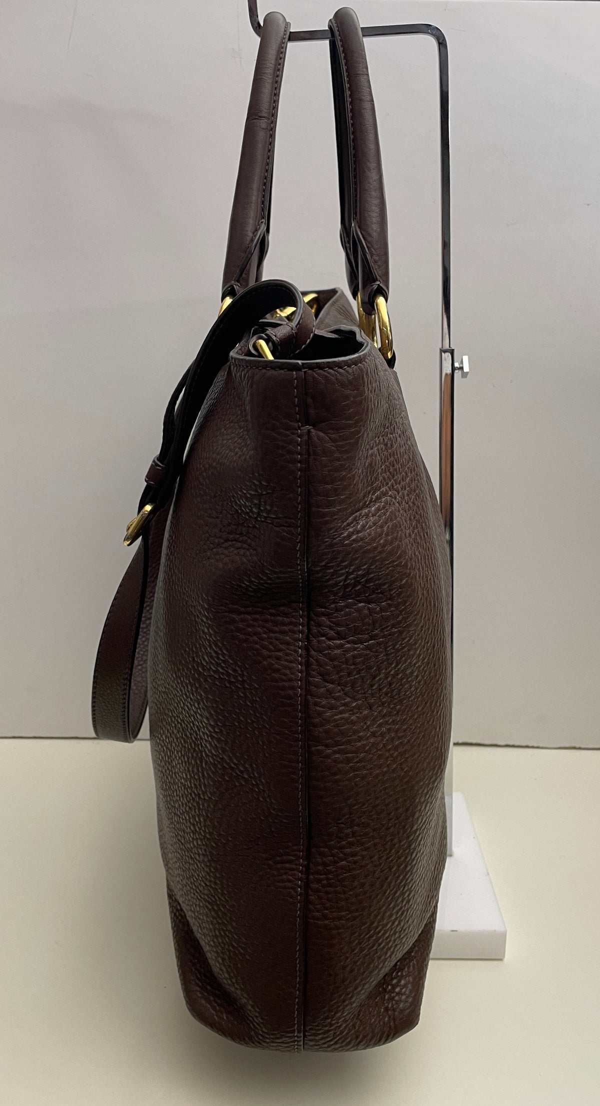 Prada - Shopper in Pelle Martellata Marrone Abbronzato