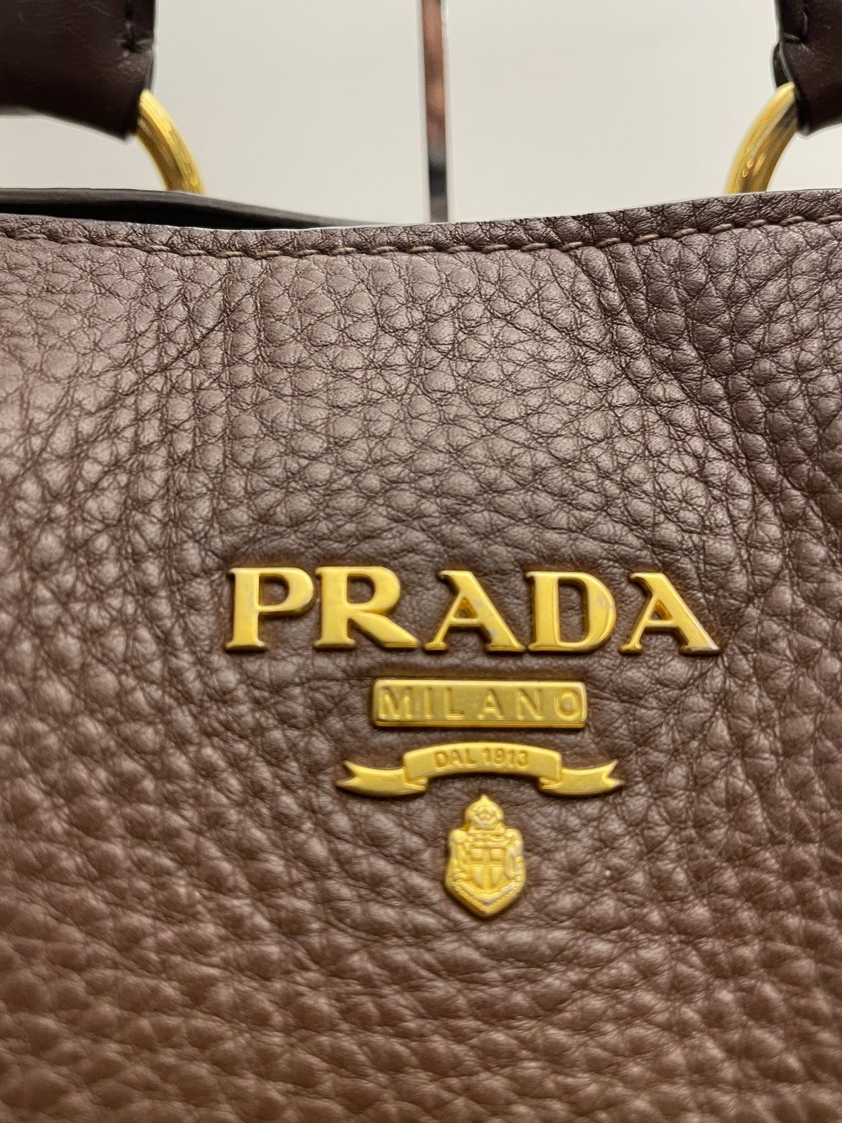 Prada - Shopper in Pelle Martellata Marrone Abbronzato