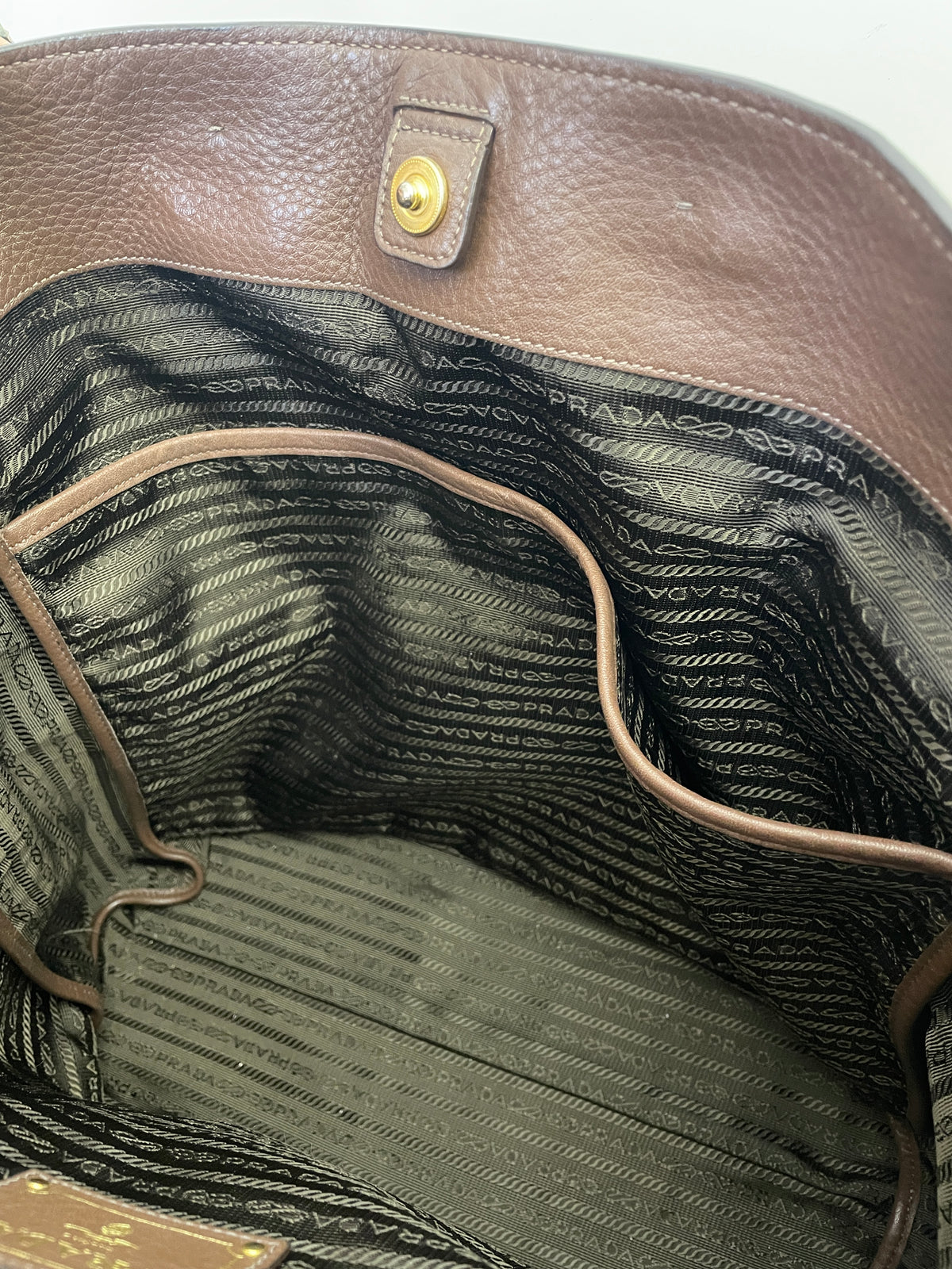 Prada - Shopper in Pelle Martellata Marrone Abbronzato