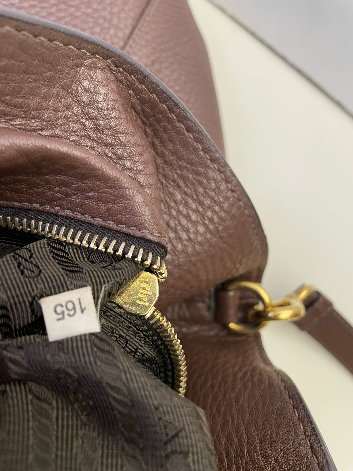 Prada - Shopper in Pelle Martellata Marrone Abbronzato