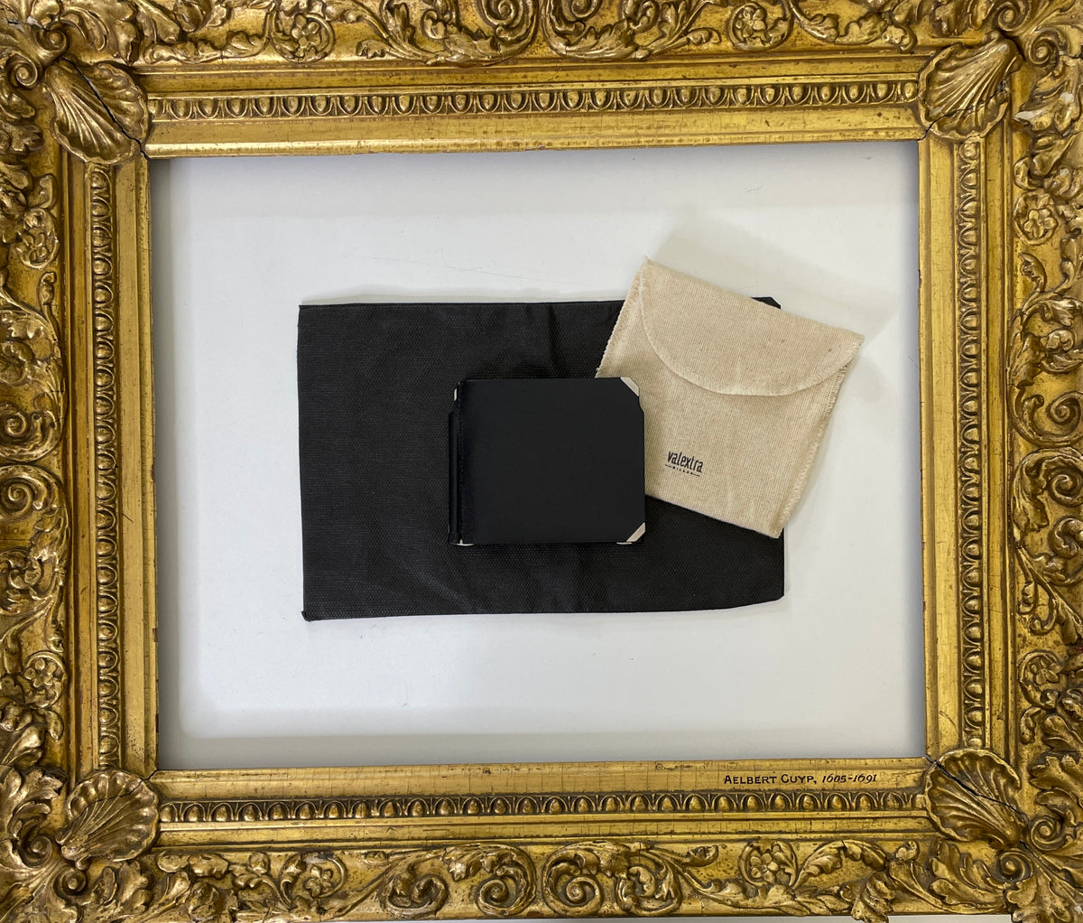 Valextra Grip Spring Trifold Pelle Nera Spazzola (Angoli Argento)