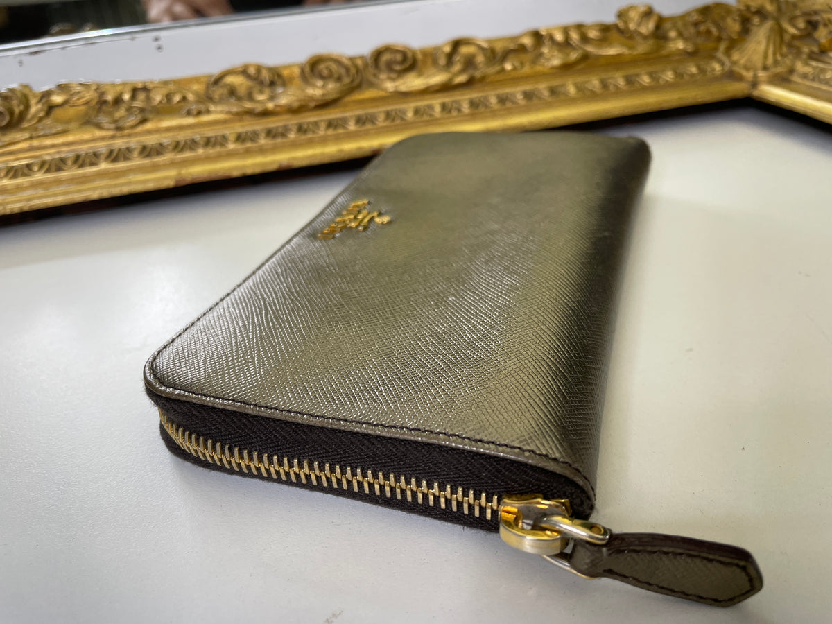 Prada Portafoglio Zip Continental Saffiano Bronzo