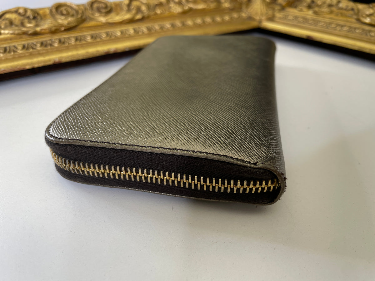 Prada Portafoglio Zip Continental Saffiano Bronzo
