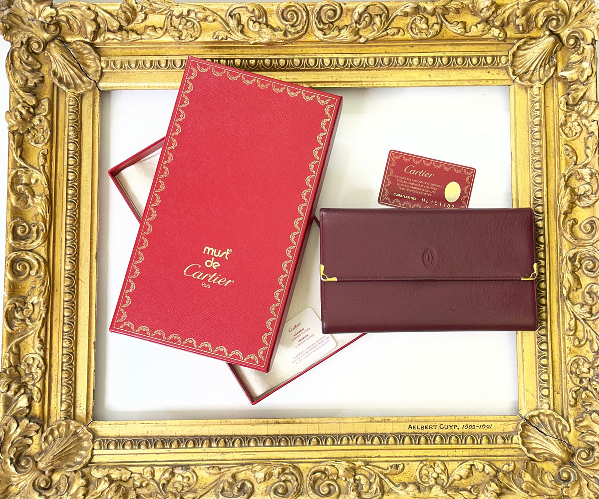 Cartier Portafoglio Grande Donna Pelle bordò Nuovo Full Set