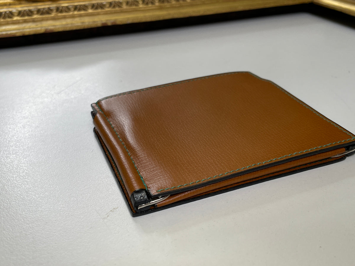Valextra Grip Spring Trifold pelle coloniale imp. verdi + dustbag
