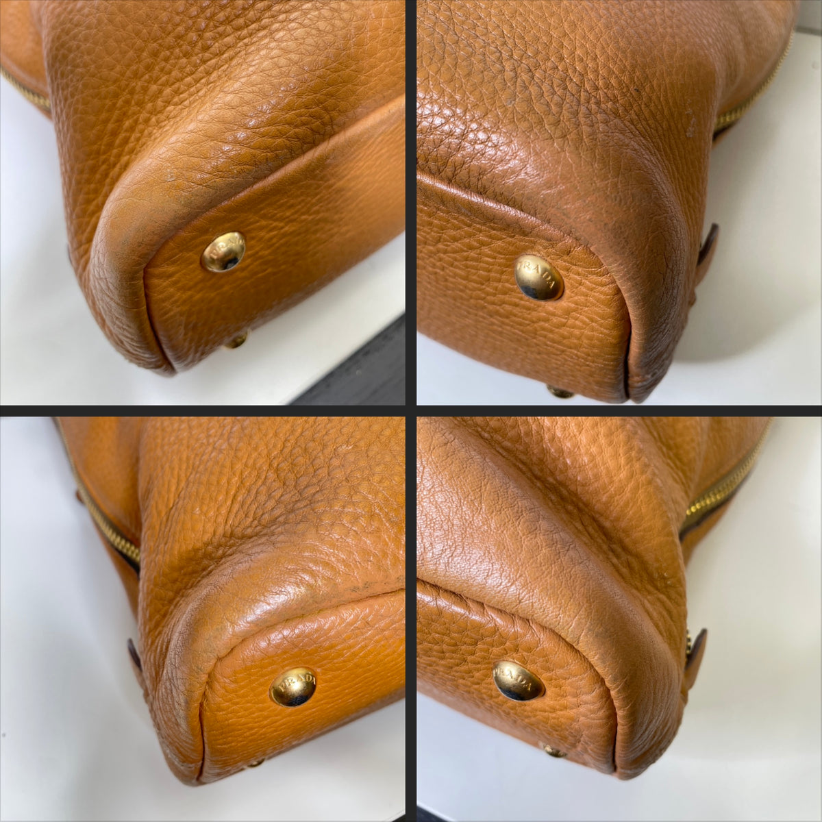 Prada - Shopper Espandibile in Pelle Martellata Cammello