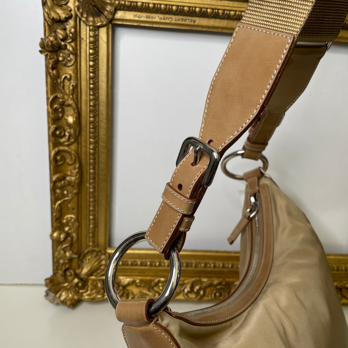 Prada - Borsa Piattina a Tracolla nylon e cordura Beige Logo Jacquard