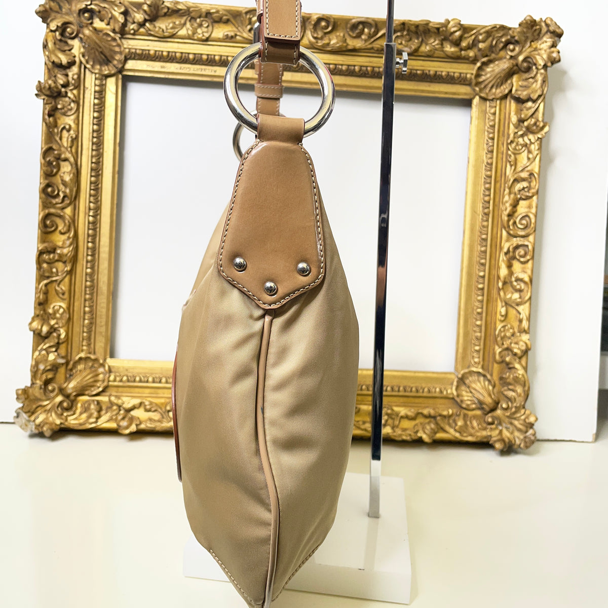 Prada - Borsa Piattina a Tracolla nylon e cordura Beige Logo Jacquard