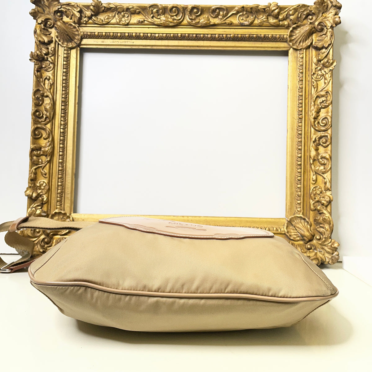 Prada - Borsa Piattina a Tracolla nylon e cordura Beige Logo Jacquard