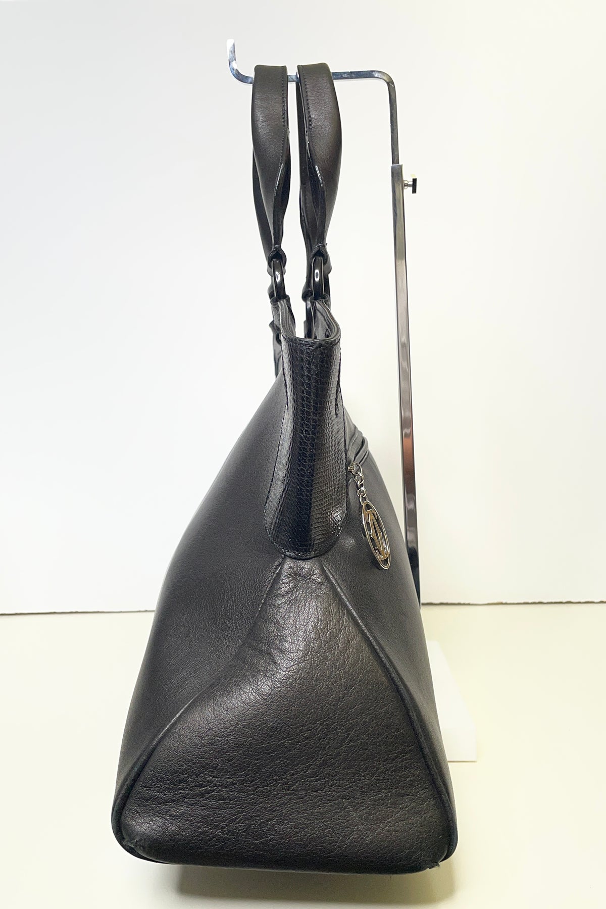 Cartier – Borsa a Spalla Marcello in Pelle Nera con Inserti in Lucertola