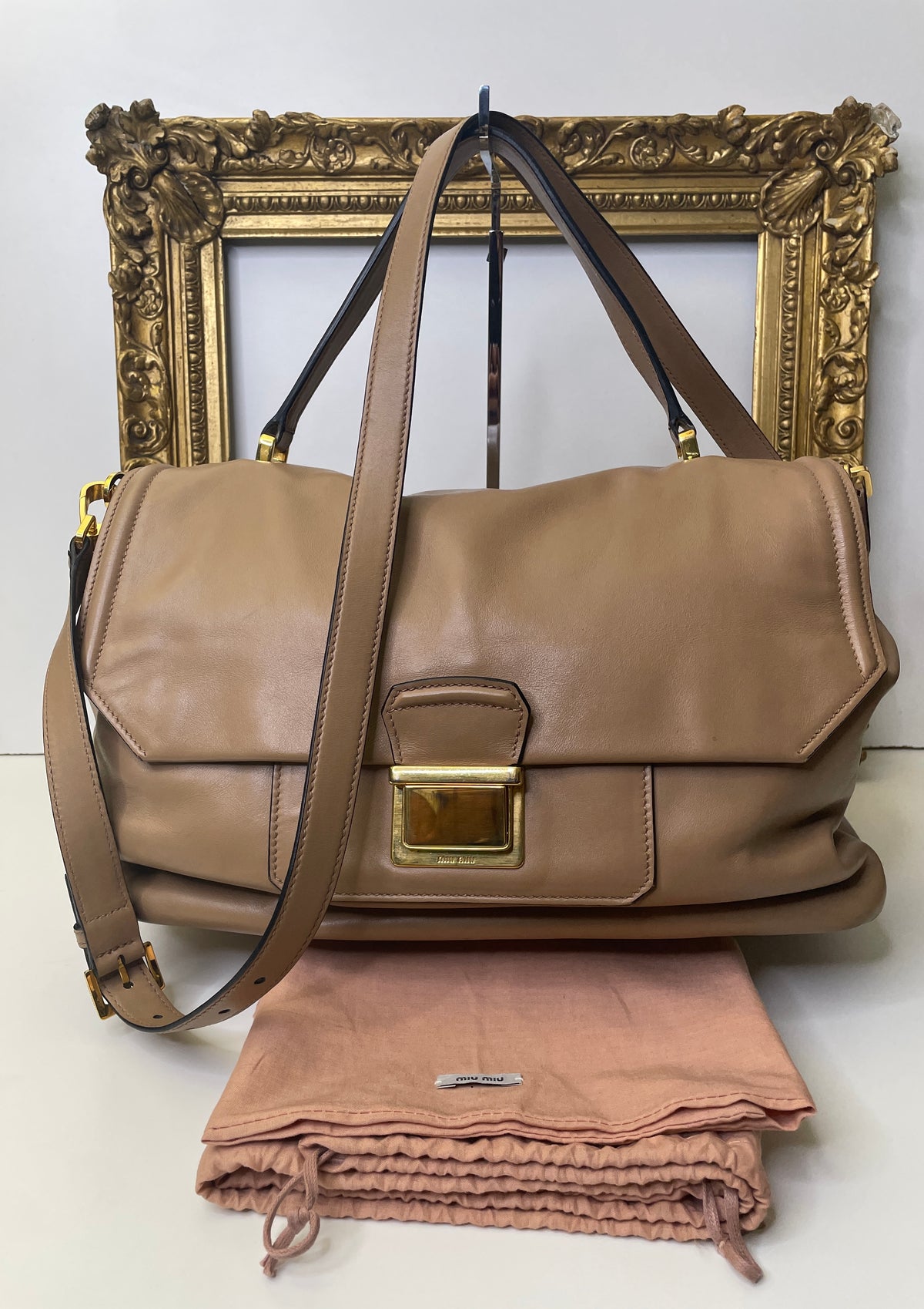 Miu Miu - Borsa Satchel in Pelle Cammello Full Set