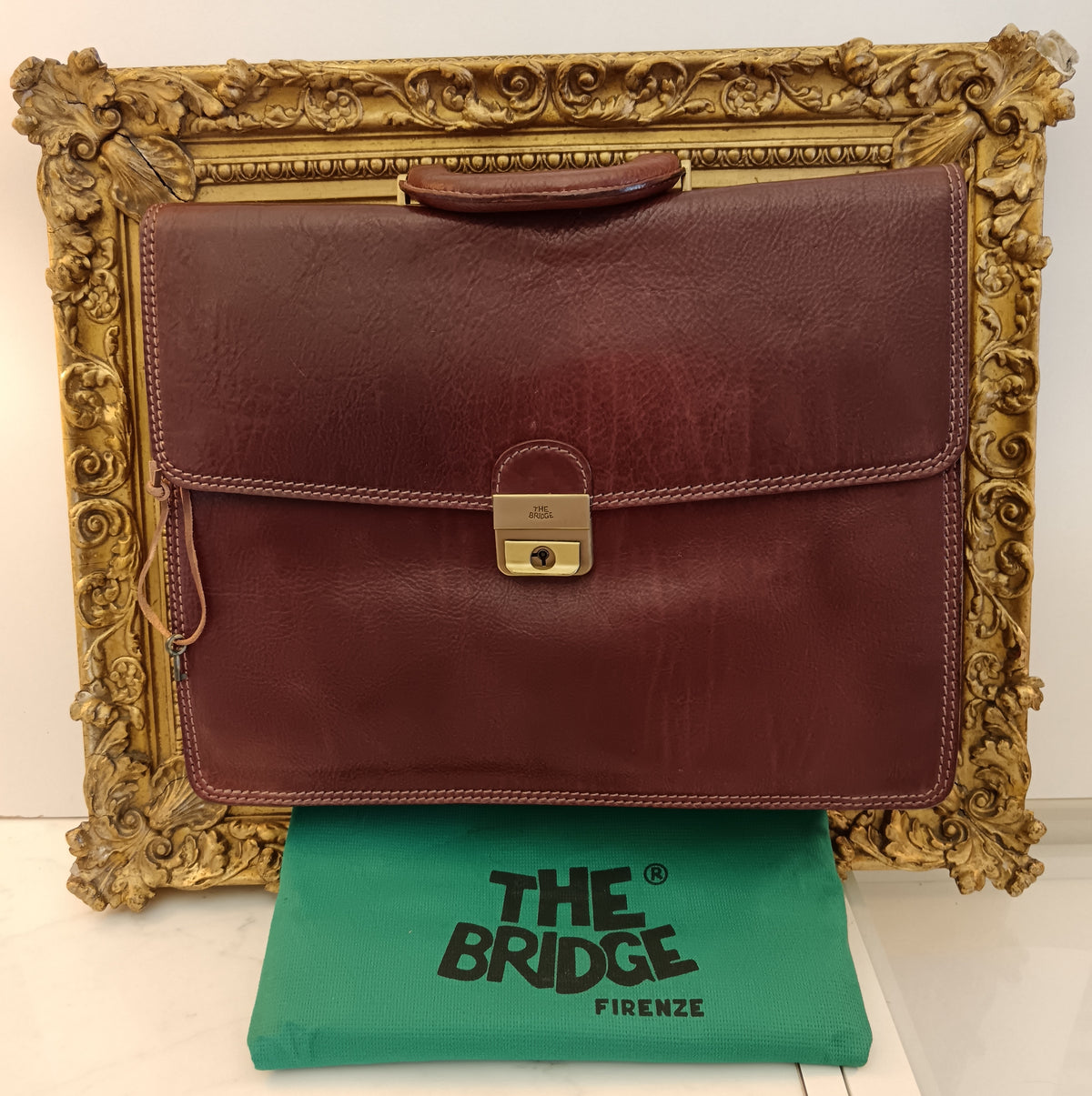 The Bridge - Cartella A Mano In Pelle Marrone Con Dustbag verde
