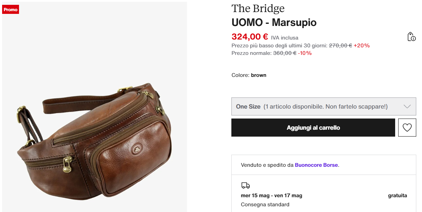 The Bridge - Marsupio Linea Story Pelle Marrone Misura Grande con Taschine Laterali