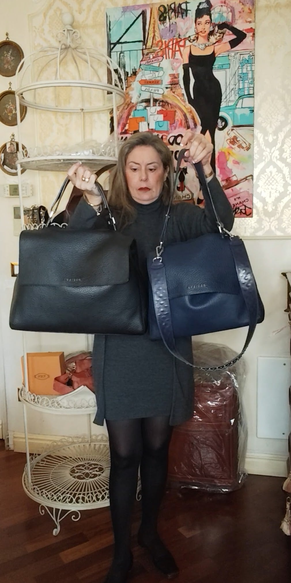 Orciani - Sveva Soft Media in Pelle Blu Navy con Tracolla