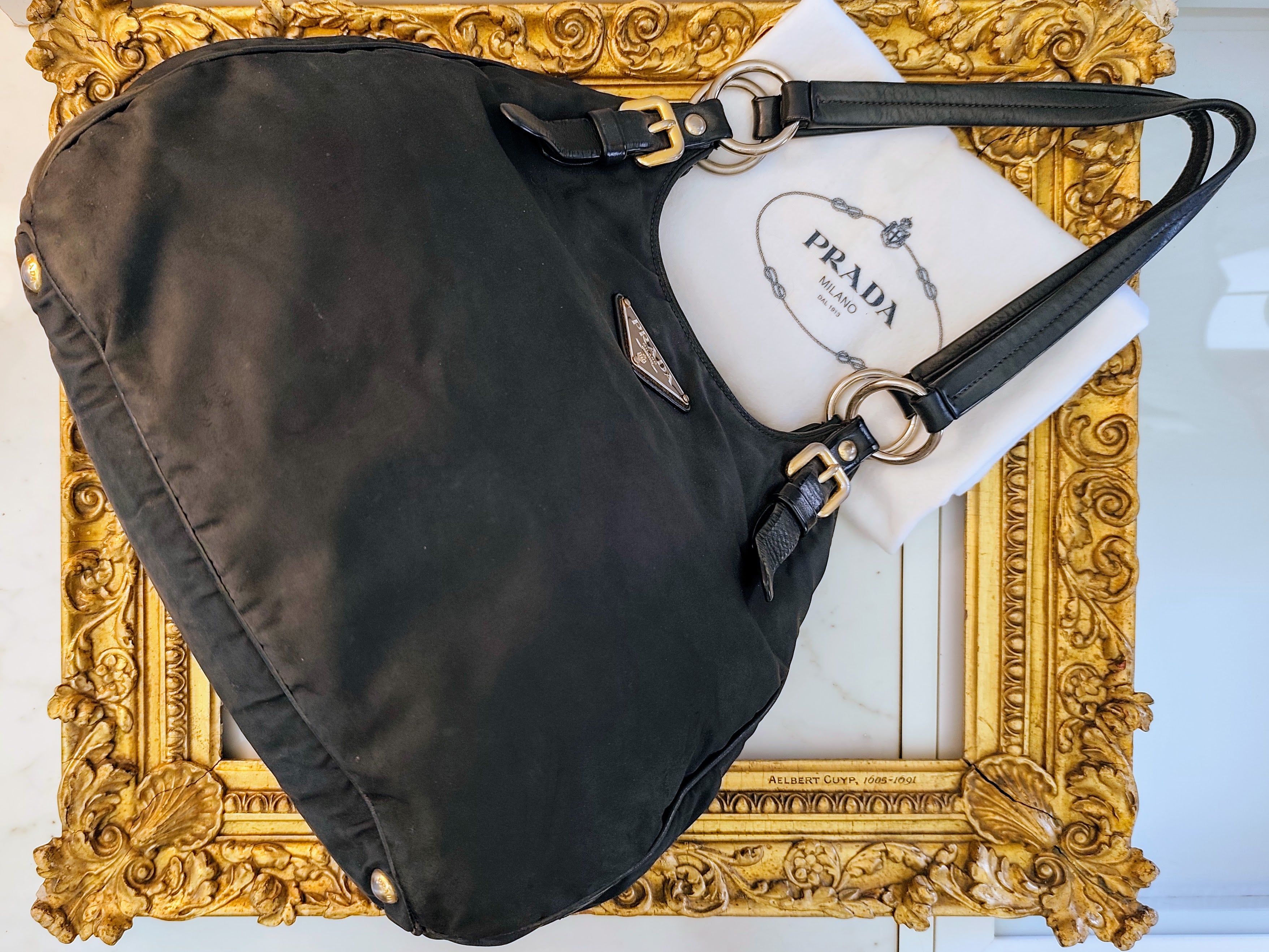 Prada - Borsa Hobo Shopper Re-Nylon Nero e Pelle Espandibile