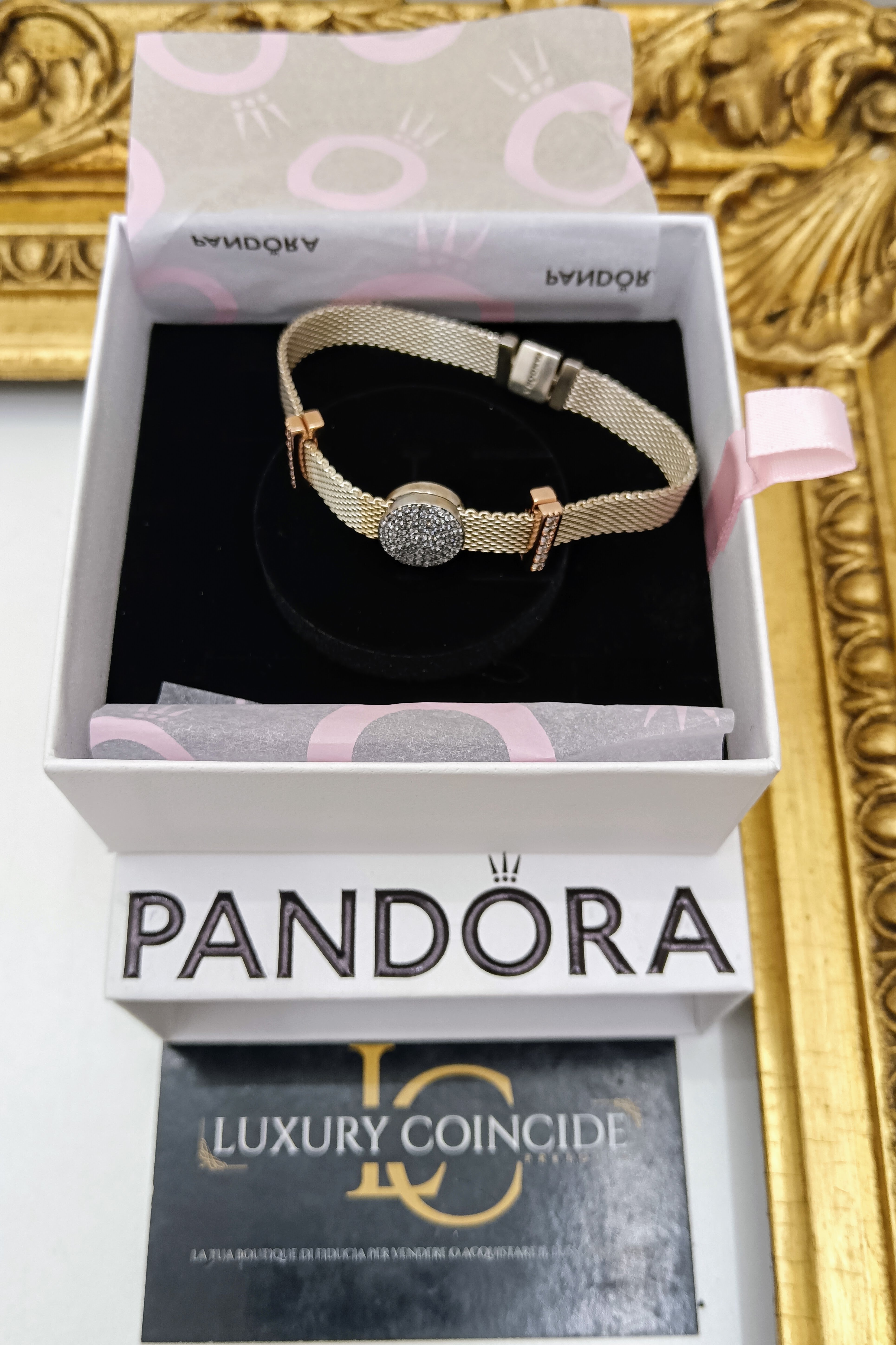 Pandora – Bracciale Reflexions oro rosa con 3 charms Misura 16,5