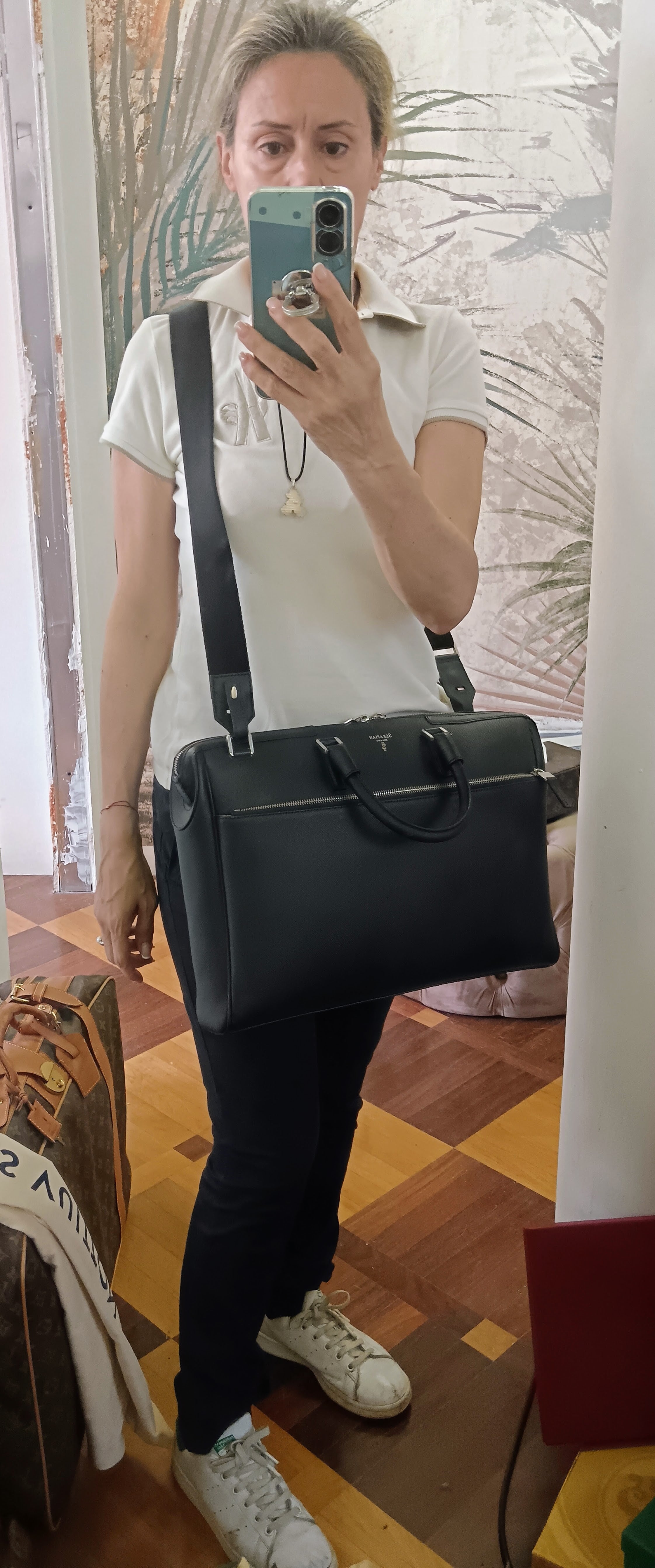 Serapian - Valigetta Cartella Business Slim in Pelle Cachemire Blu notte