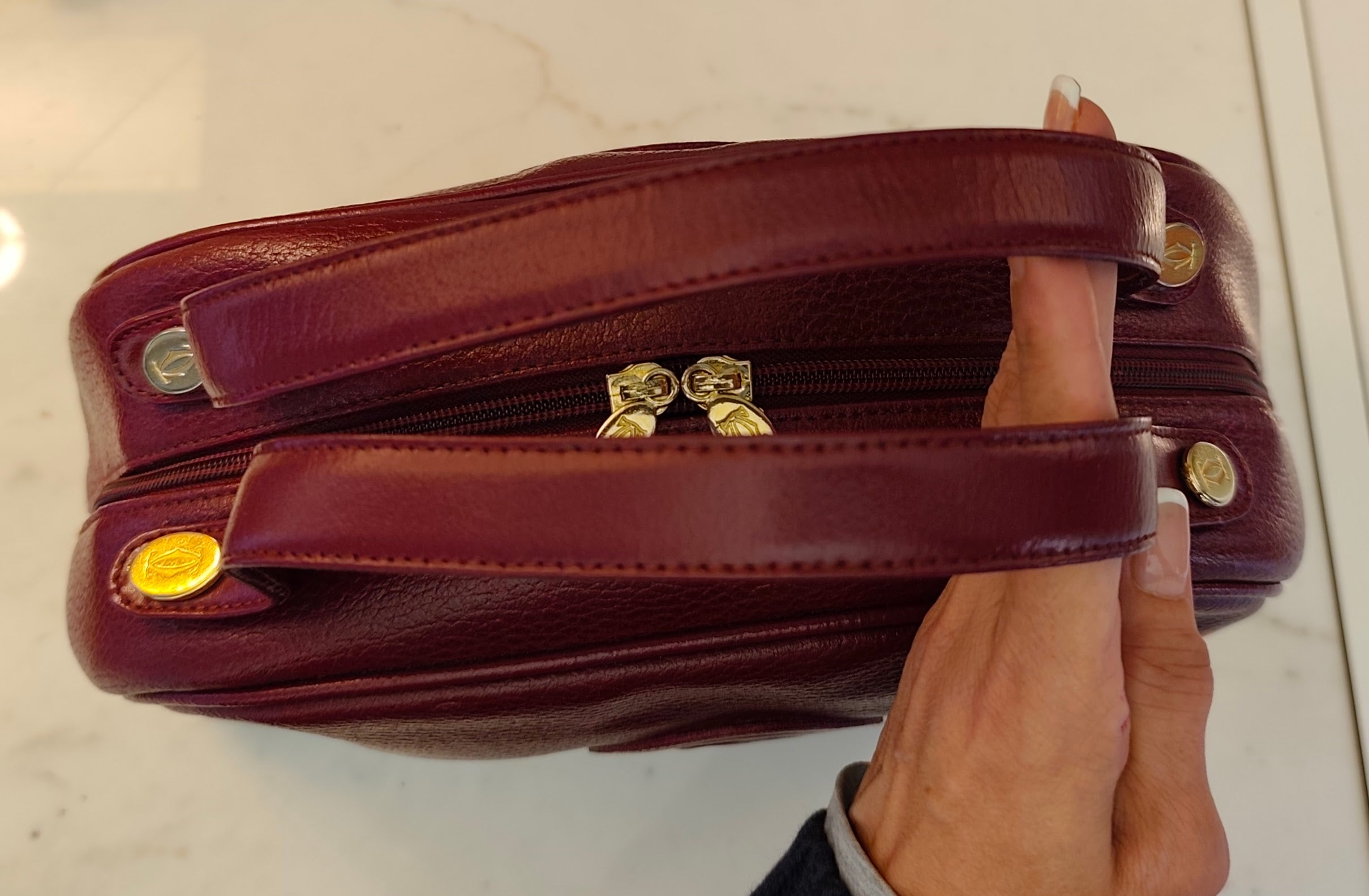 Cartier - Borsa a Mano Doubleface in Pelle Bordeaux
