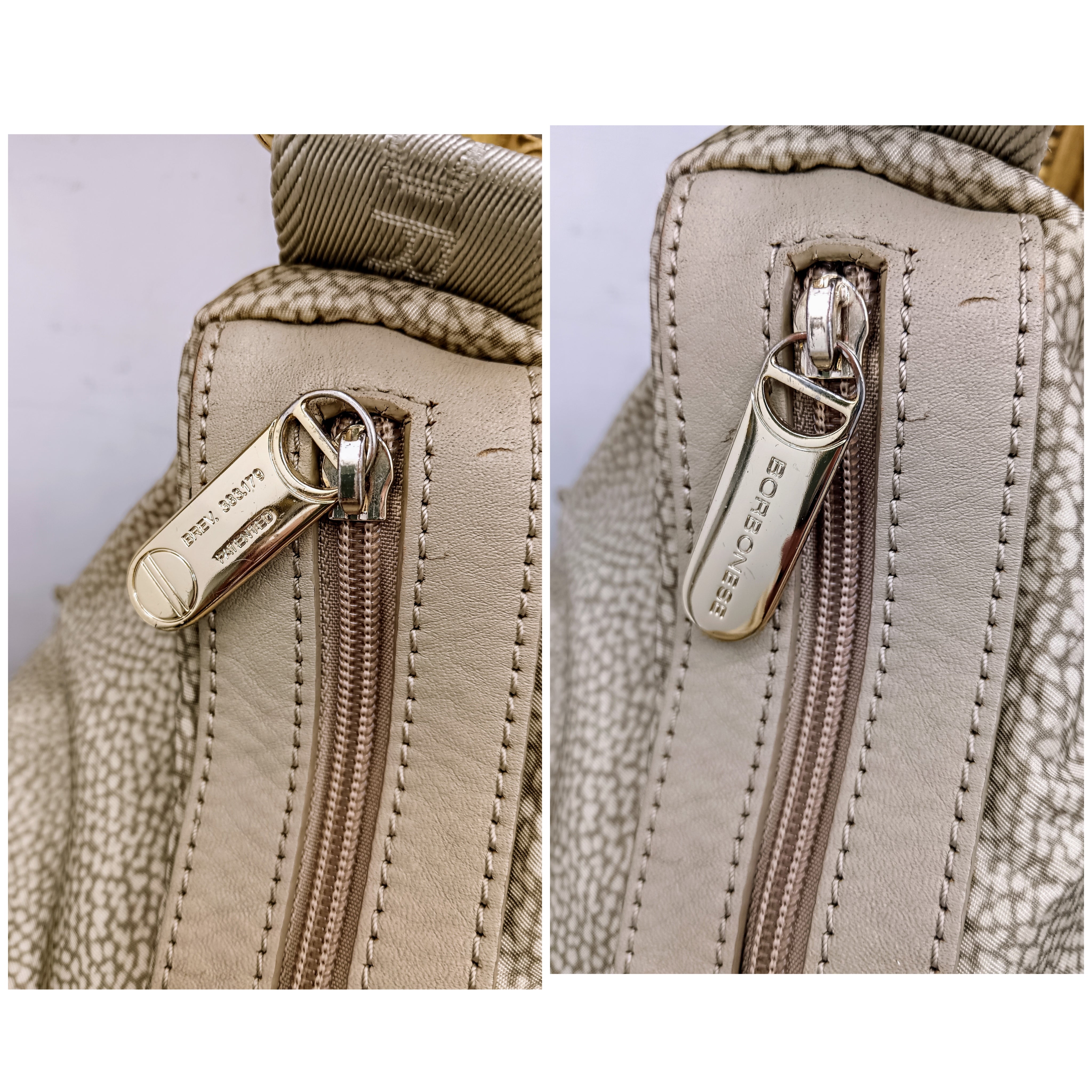 Borbonese – Maxi borsa mezzaluna hobo in tessuto beige tapiro e pelle