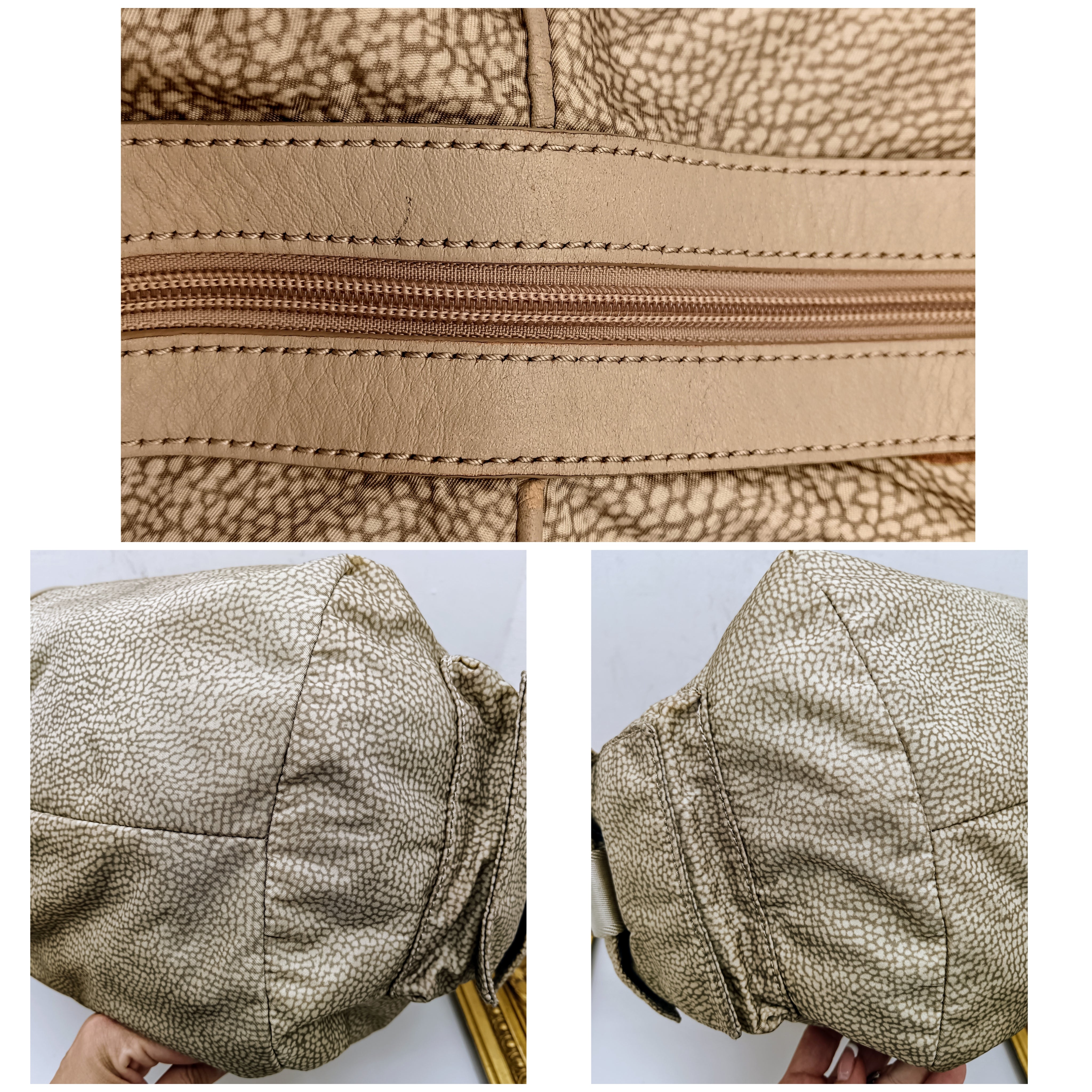 Borbonese – Maxi borsa mezzaluna hobo in tessuto beige tapiro e pelle