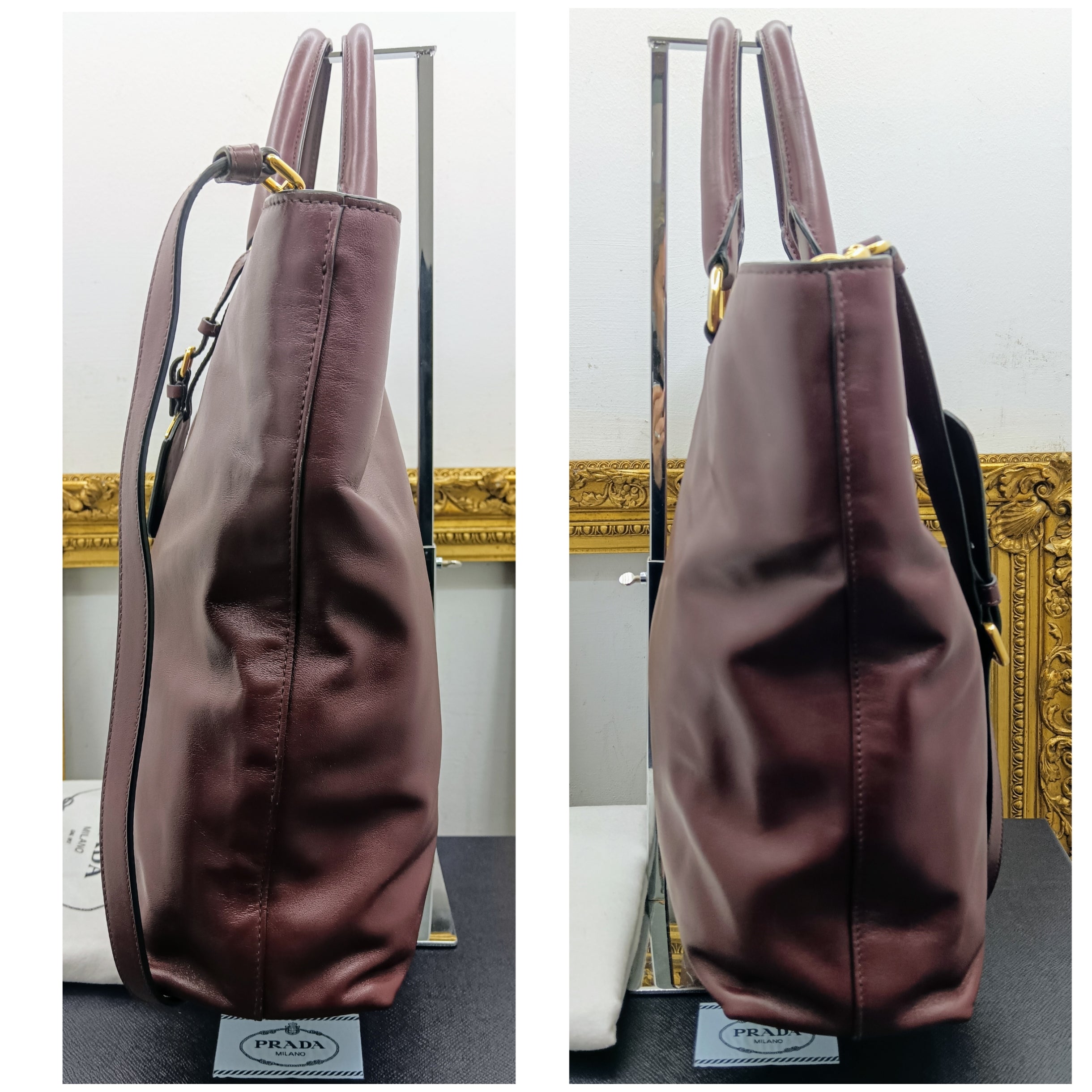 Prada – Borsa Shopper in pelle di vitello bordeaux