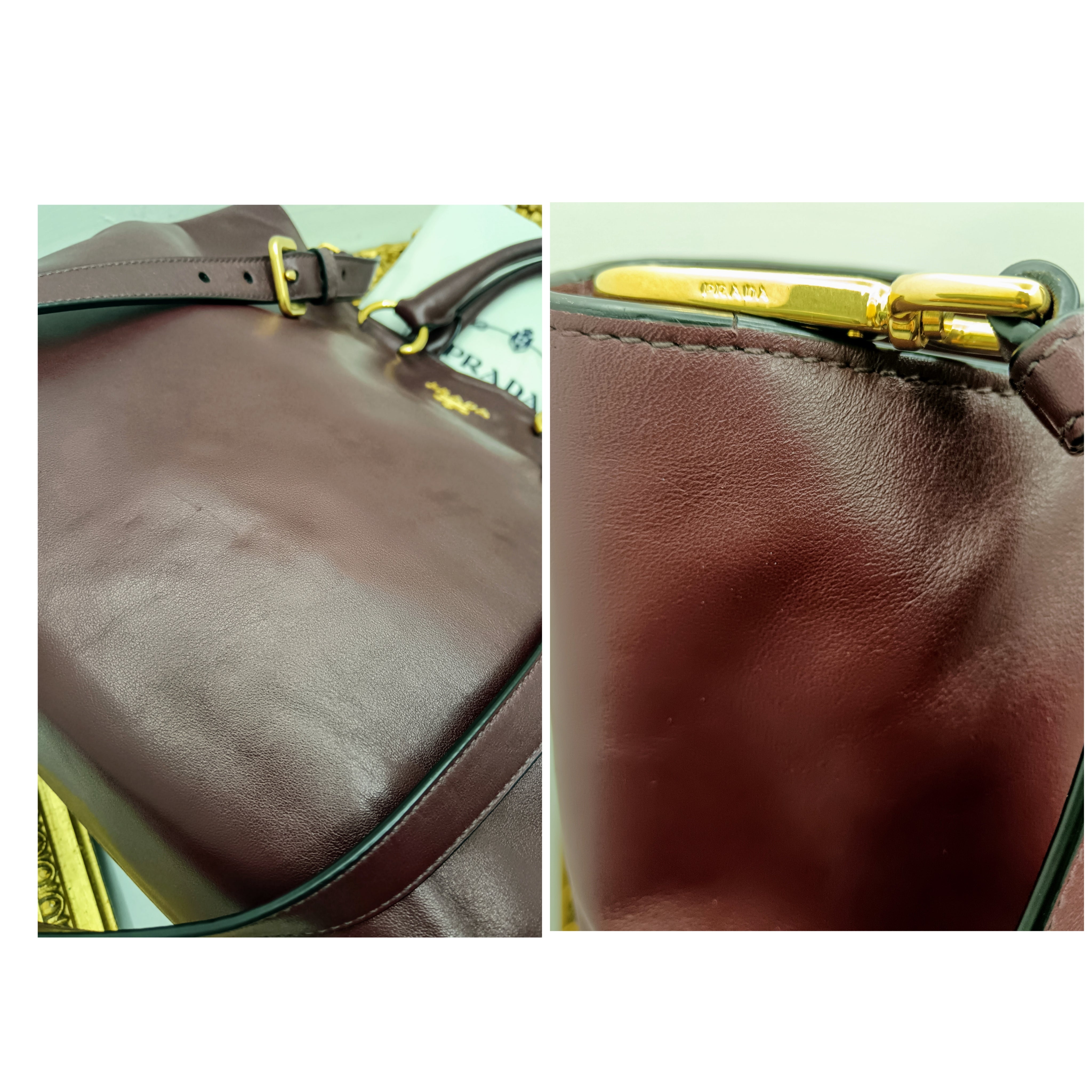 Prada – Borsa Shopper in pelle di vitello bordeaux