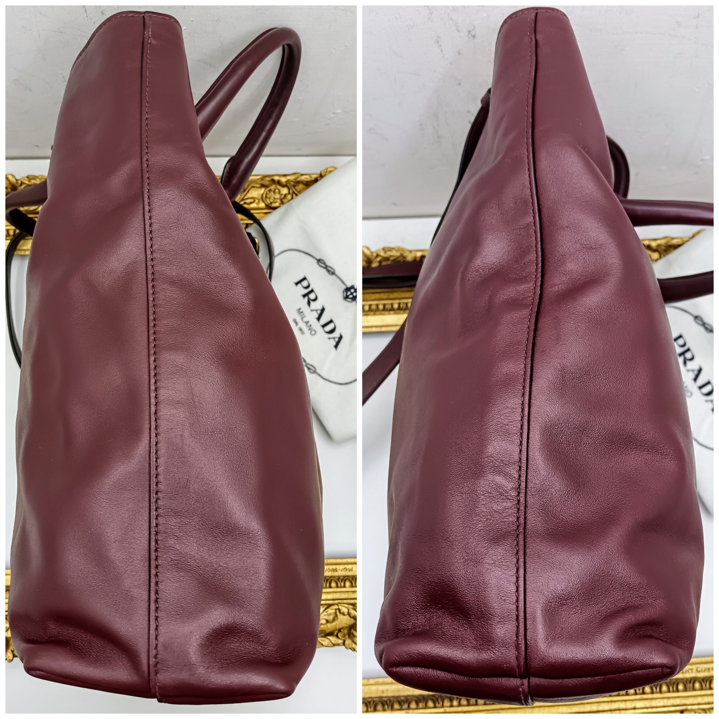 Prada – Borsa Shopper in pelle di vitello bordeaux