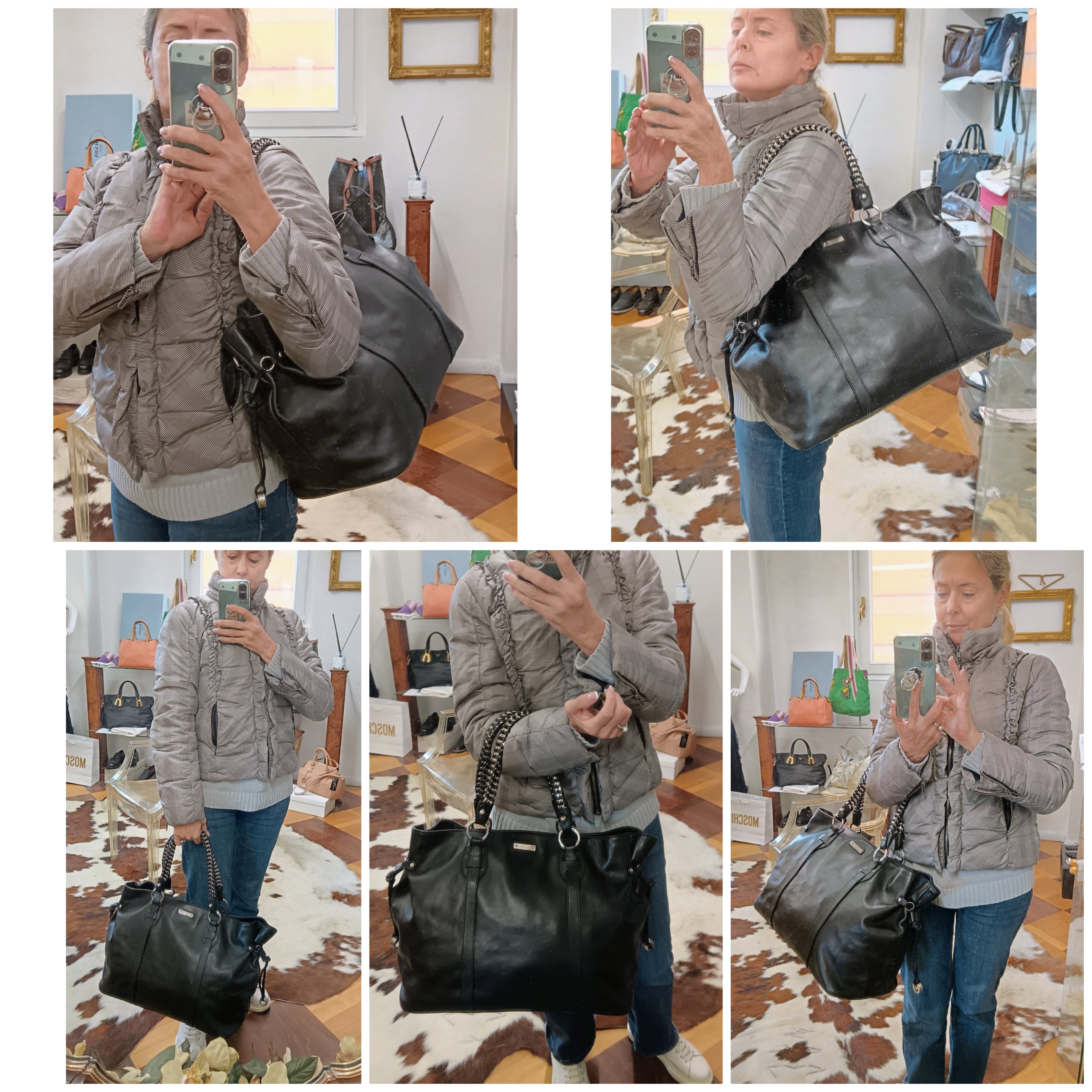 Orciani – Borsa maxi shopper a spalla modello “Neverfull” pelle nera