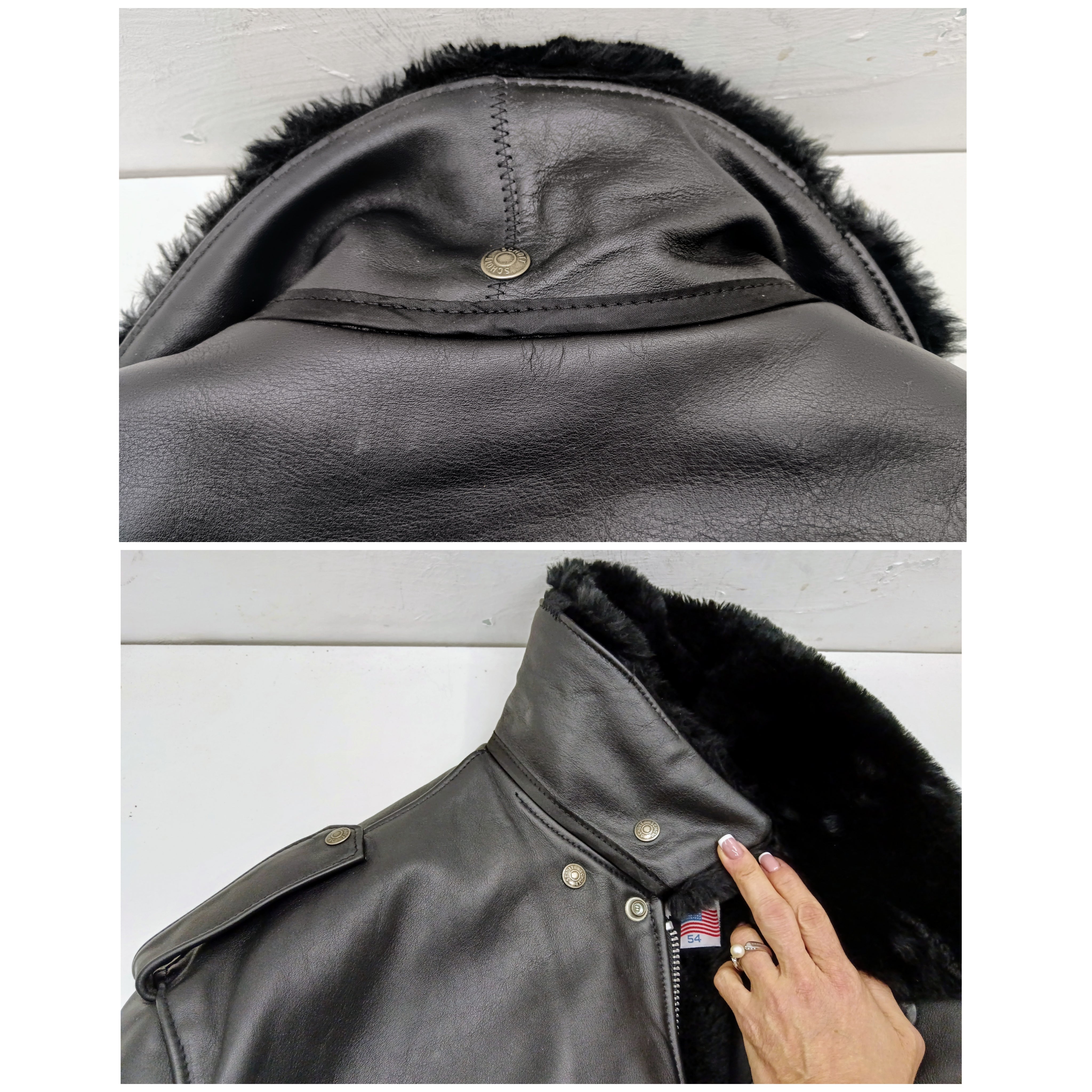Schott N.Y.C. – Giubbotto Pelle Nero con Pelo Oversize Made in USA