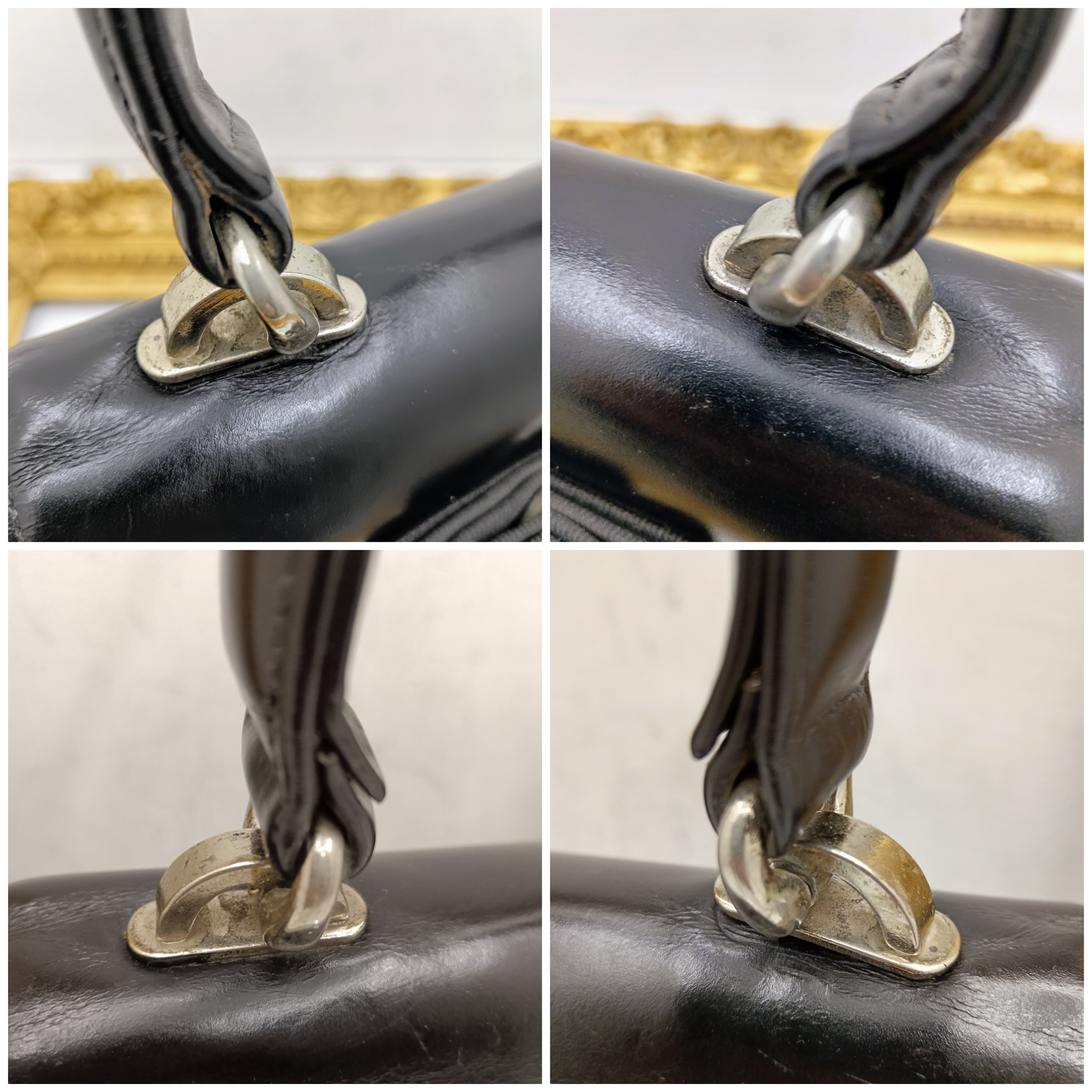 Ferragamo Salvatore – “Two Way Bag” “Vara Ribbon Bag” Borsetta a Mano in Pelle Nera Vintage