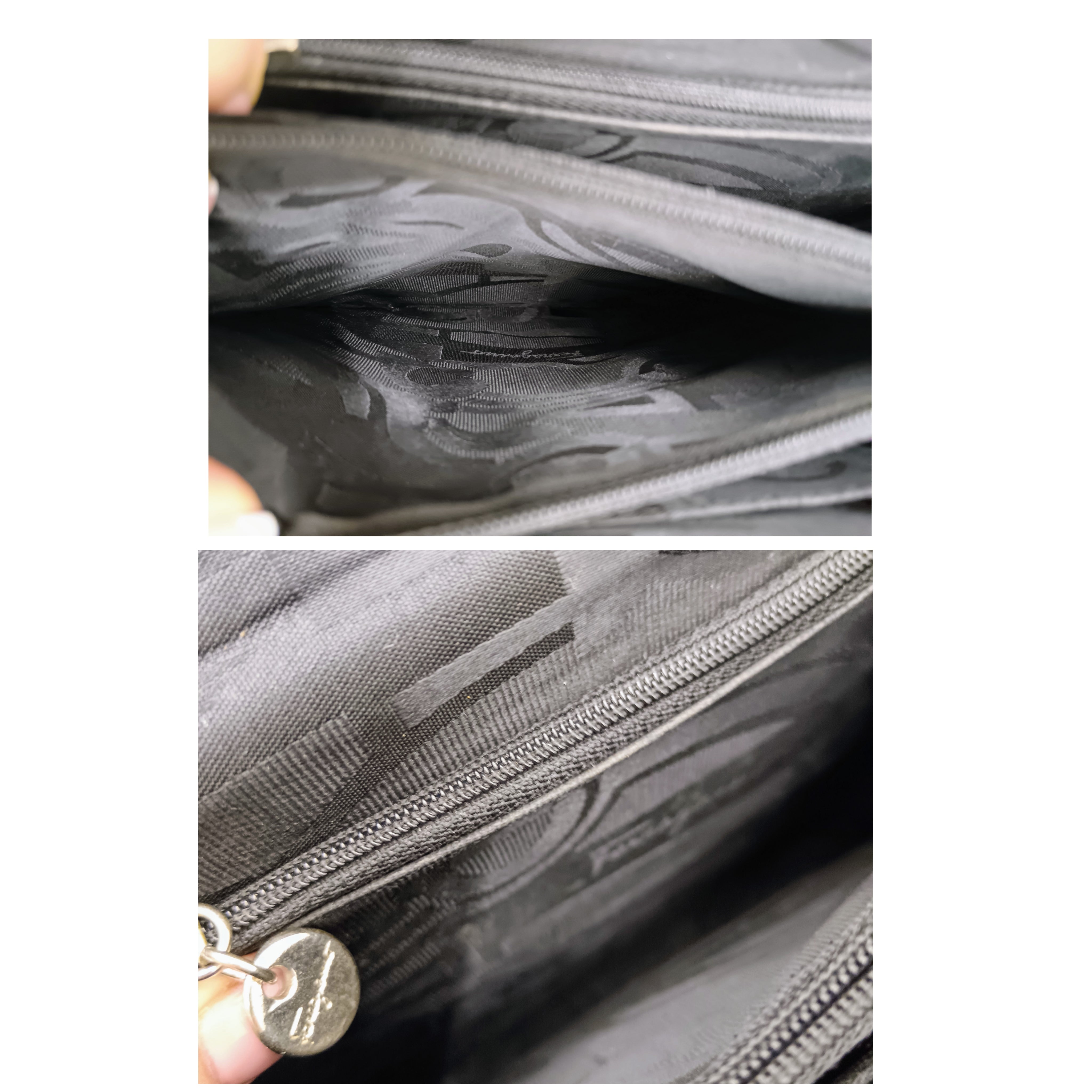 Ferragamo Salvatore – “Two Way Bag” “Vara Ribbon Bag” Borsetta a Mano in Pelle Nera Vintage