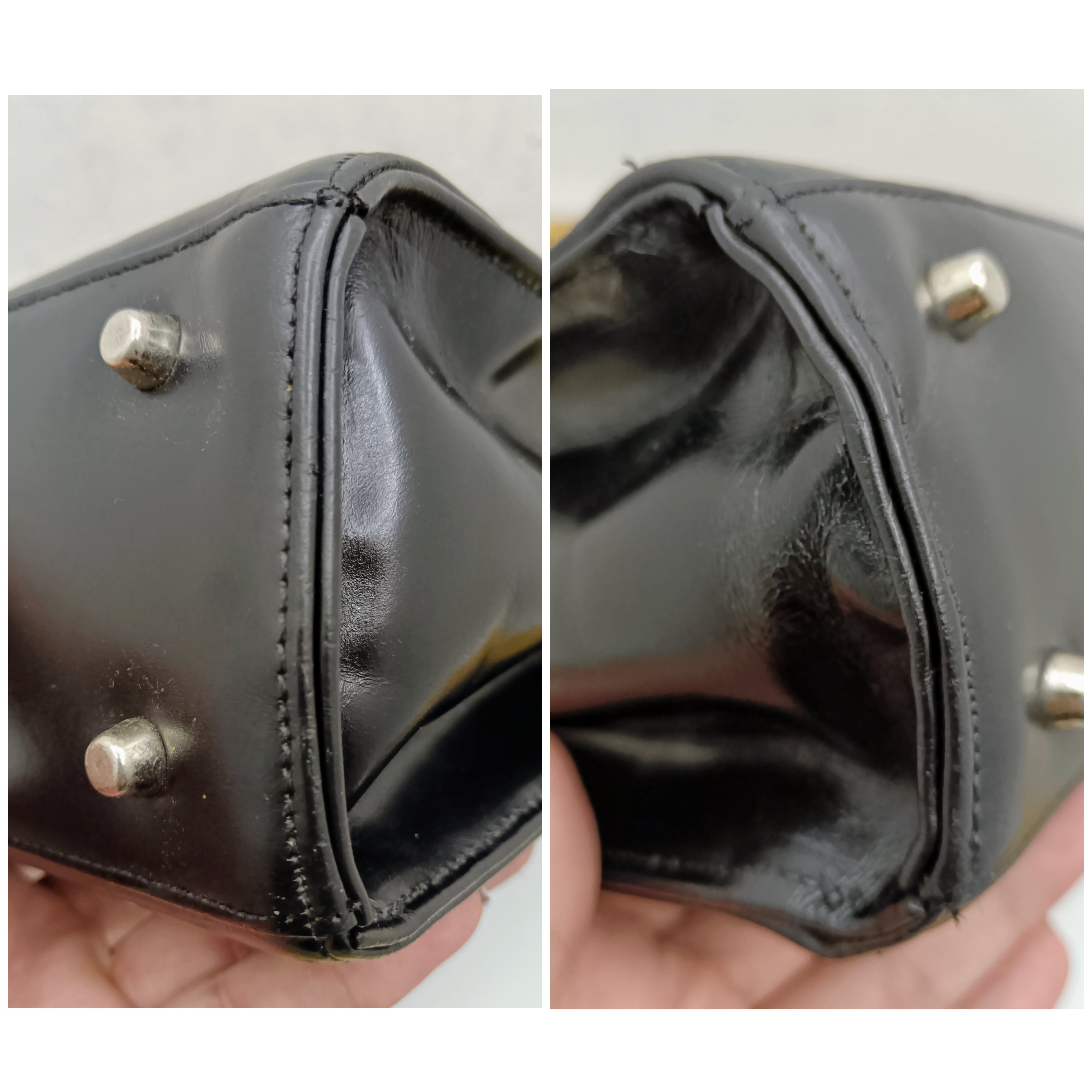 Ferragamo Salvatore – “Two Way Bag” “Vara Ribbon Bag” Borsetta a Mano in Pelle Nera Vintage