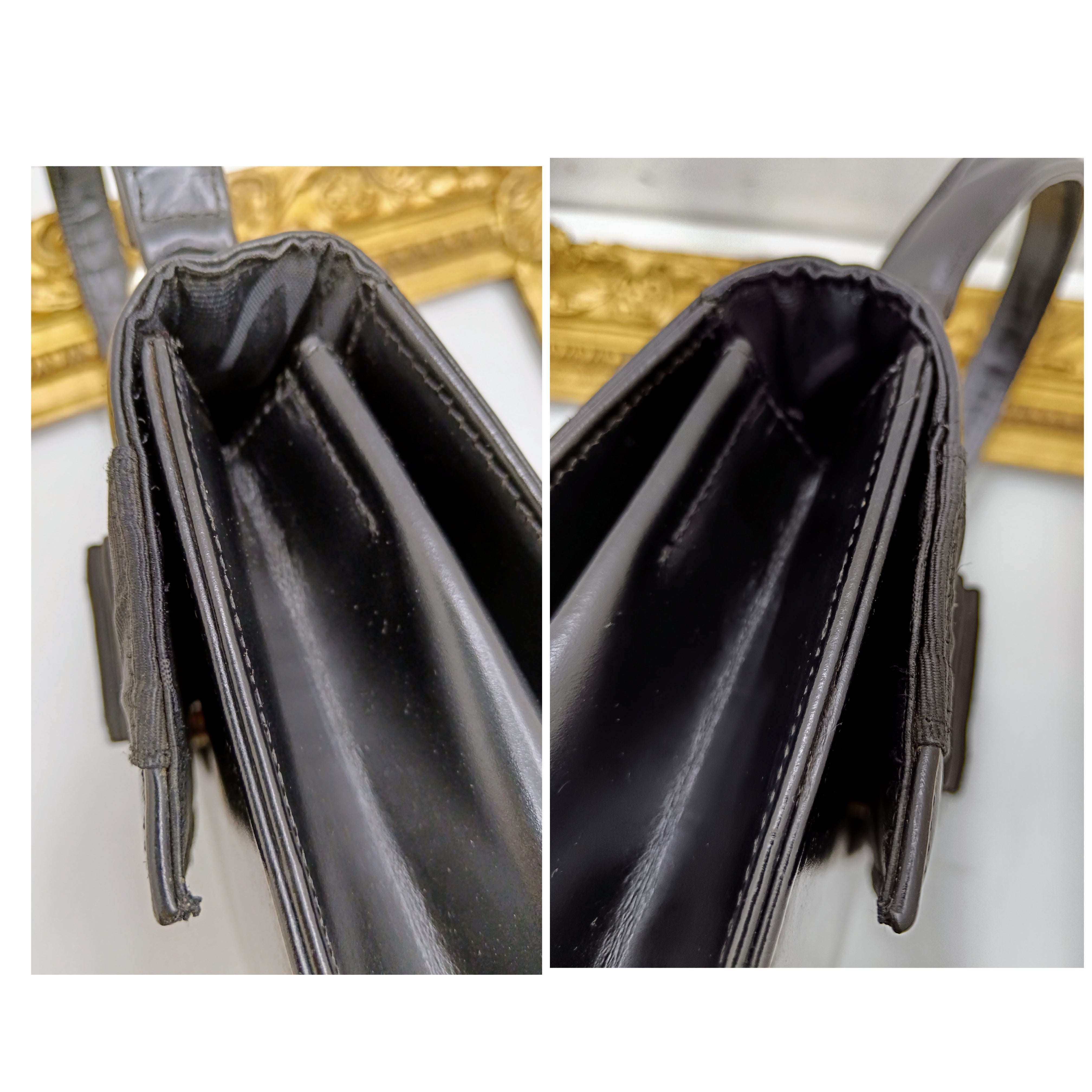 Ferragamo Salvatore – “Two Way Bag” “Vara Ribbon Bag” Borsetta a Mano in Pelle Nera Vintage
