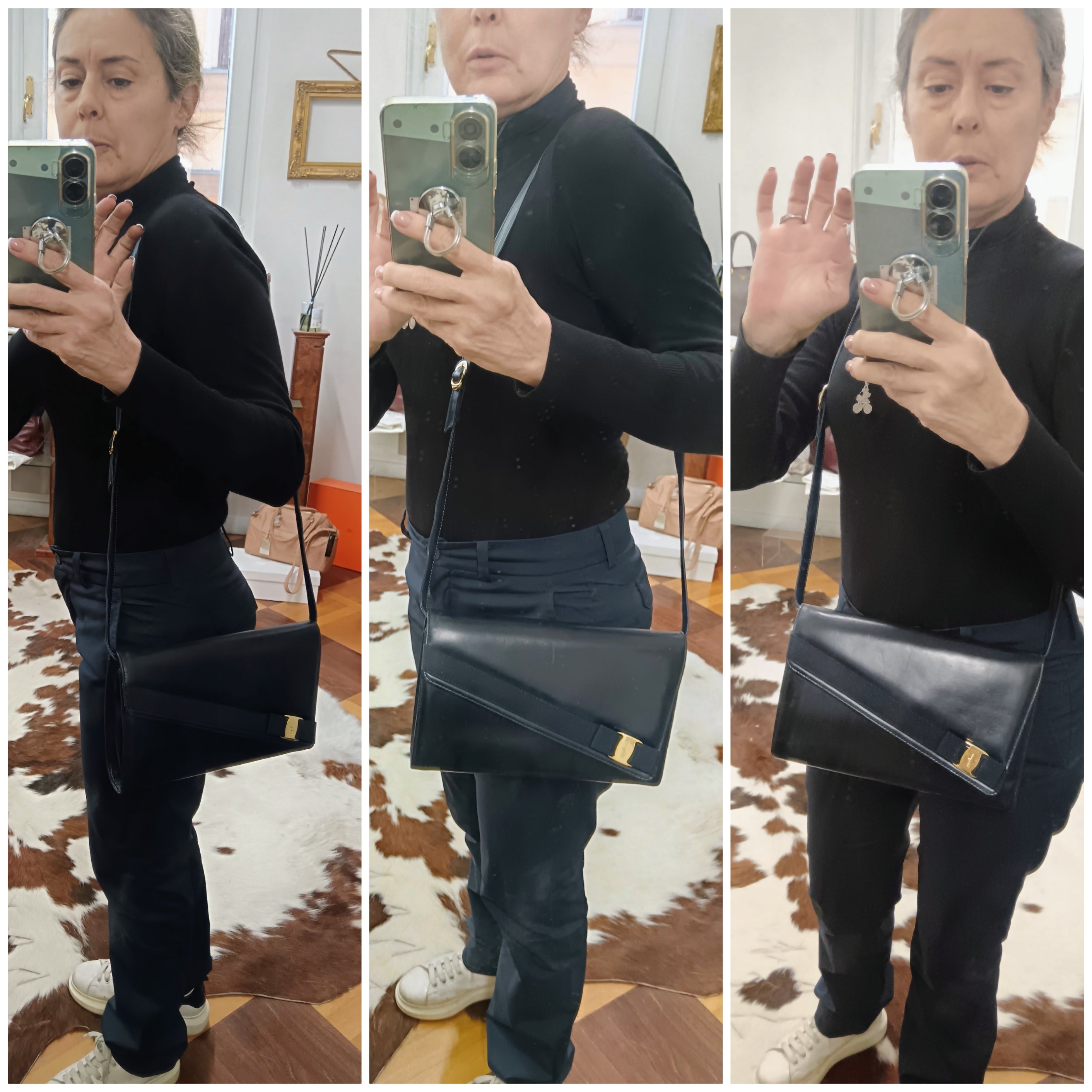 Ferragamo Salvatore – Borsetta “Vara Bag” Pochette Clutch a Tracolla Pelle Vintage